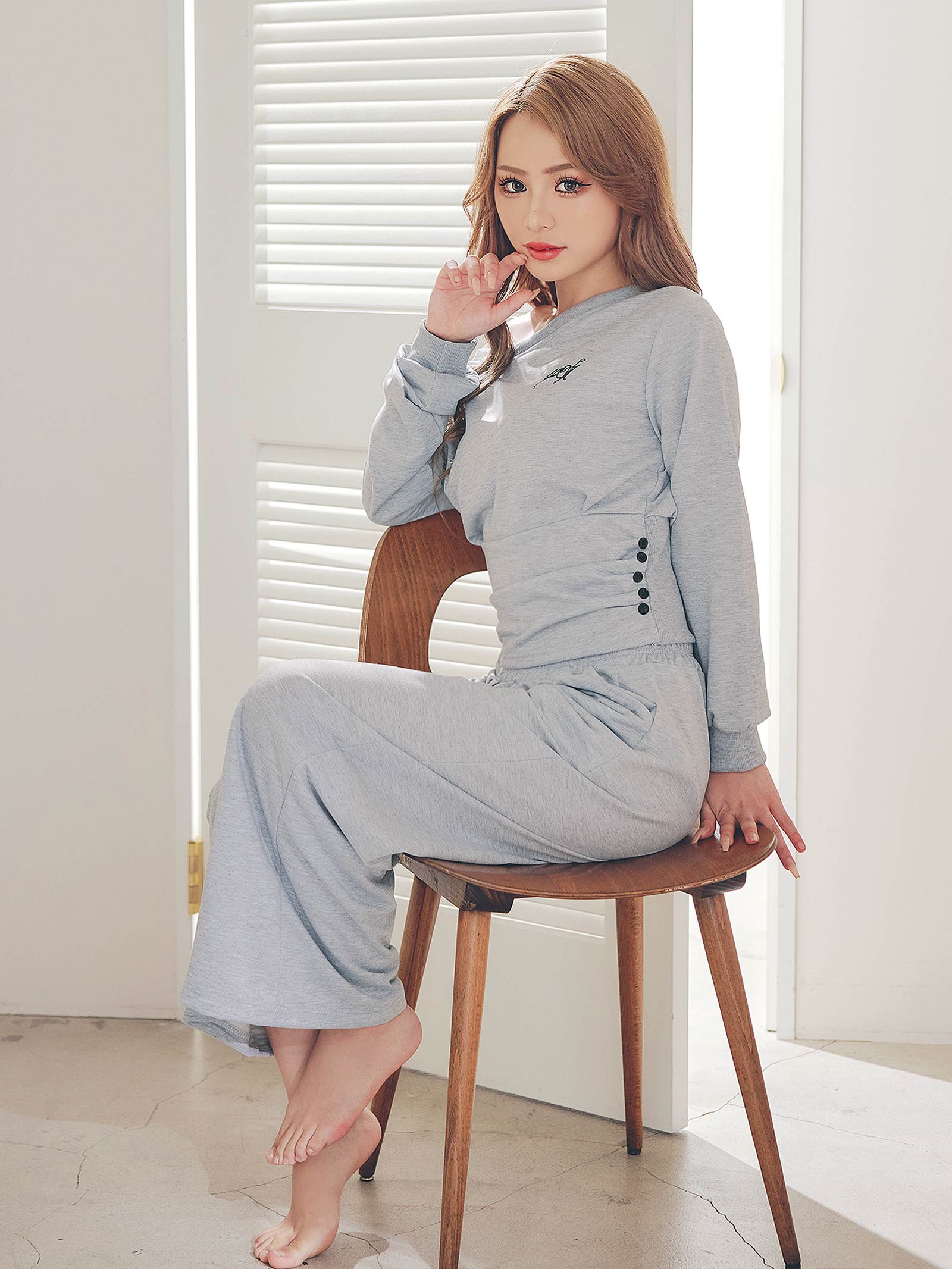 10/20新作!ルーズオフショルダートップス&ワイドパンツルームウェア