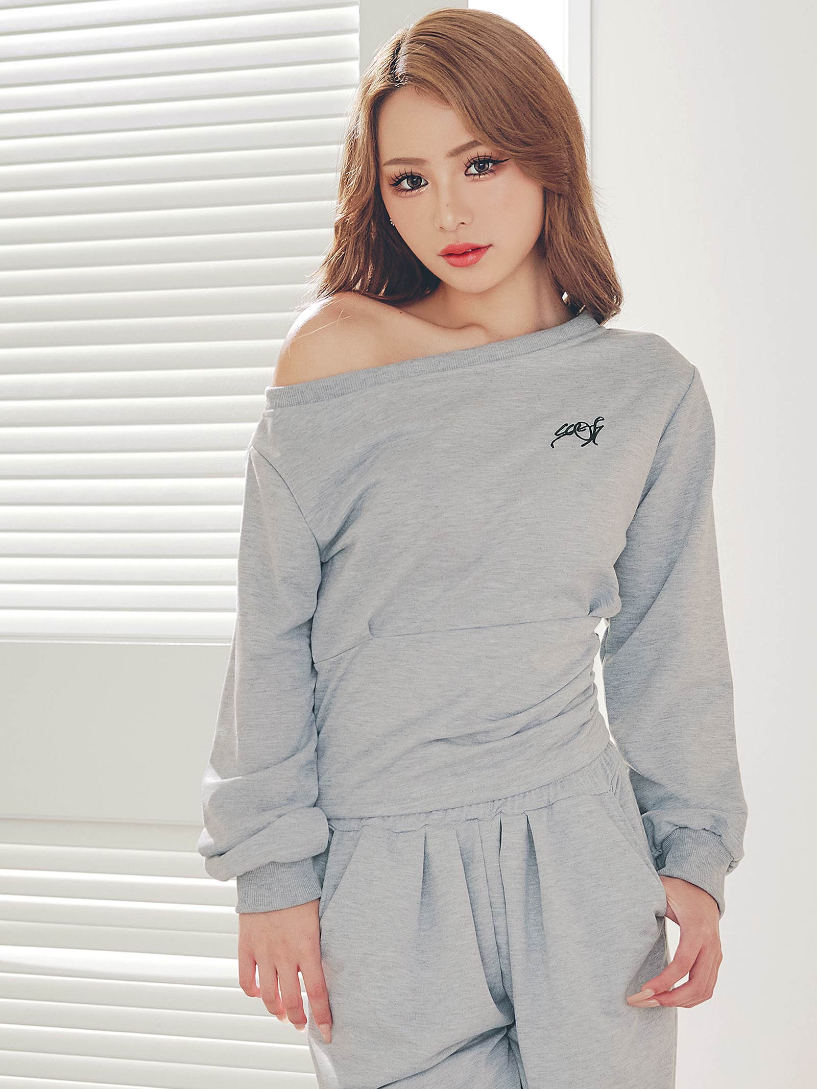 10/20新作!ルーズオフショルダートップス&ワイドパンツルームウェア