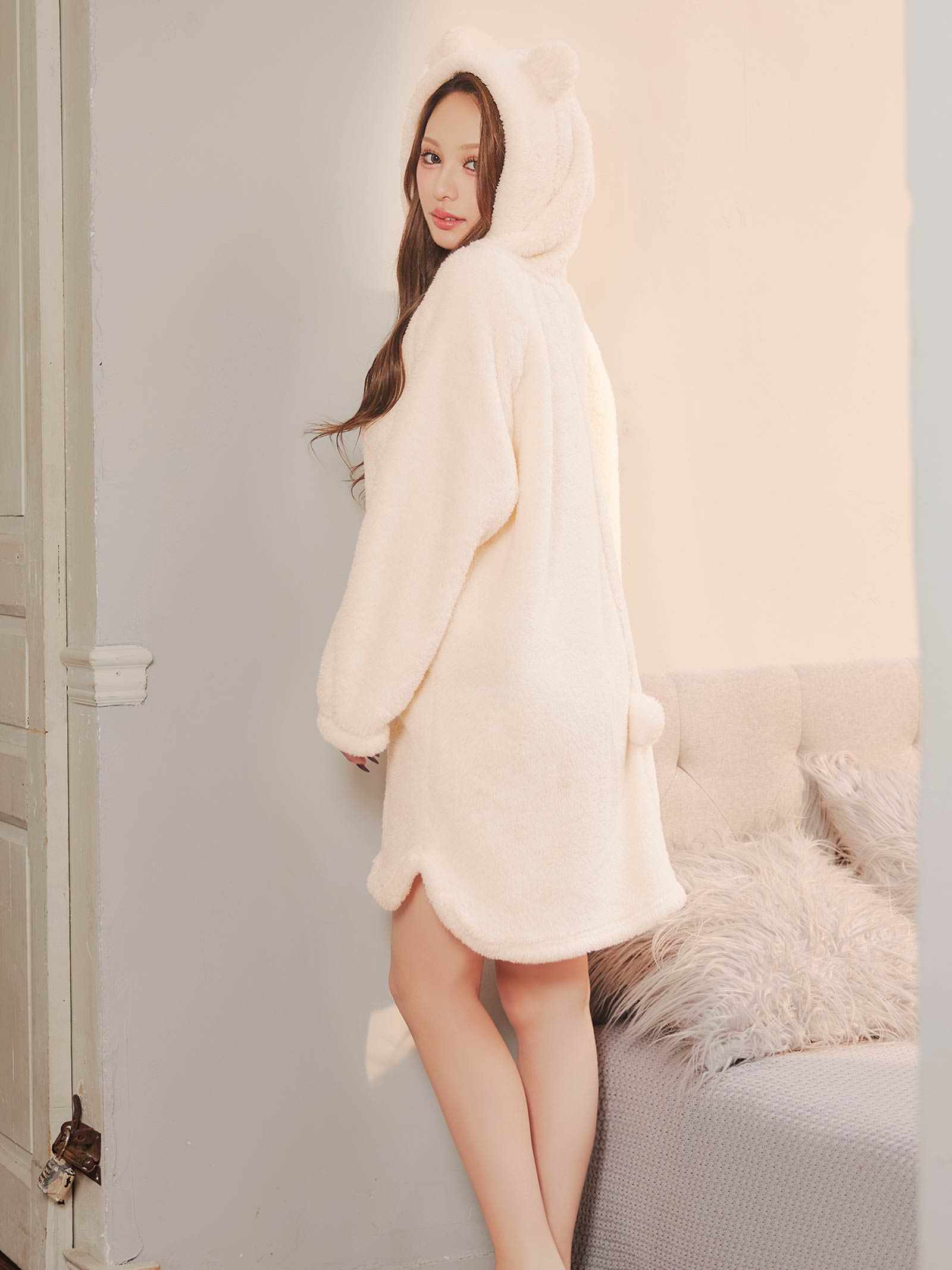 12/8新作!くま耳フードもこもこワンピースルームウェア