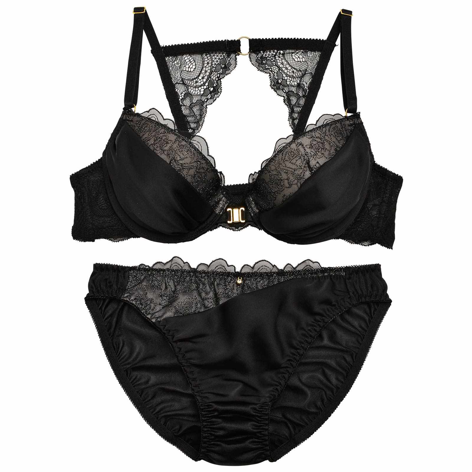 シアーローズレースフロントホックブラジャー&フルバックショーツ
