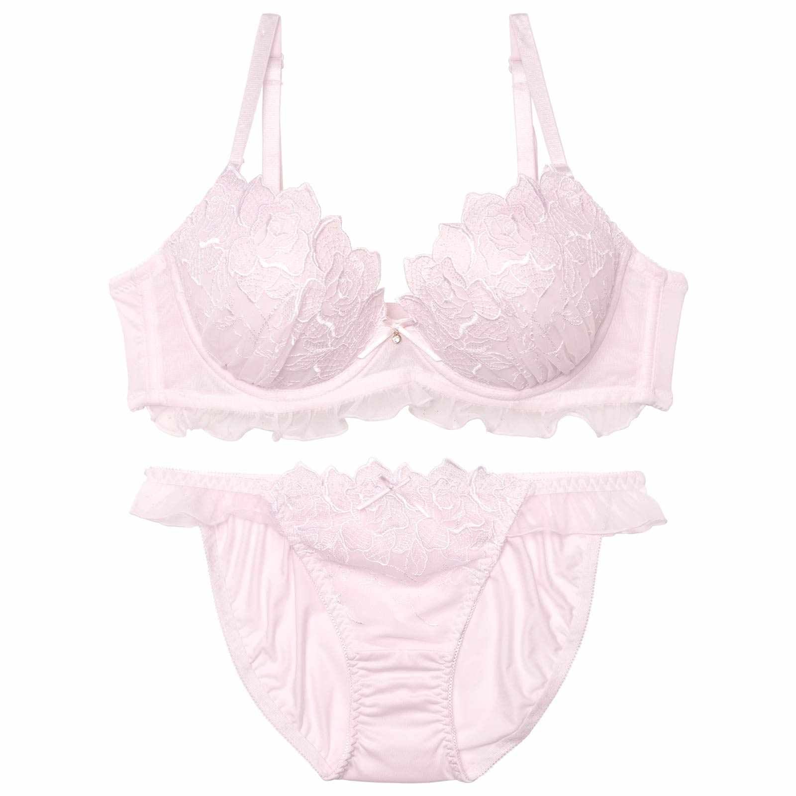 ファブリックローズチュールブラジャー&フルバックショーツ