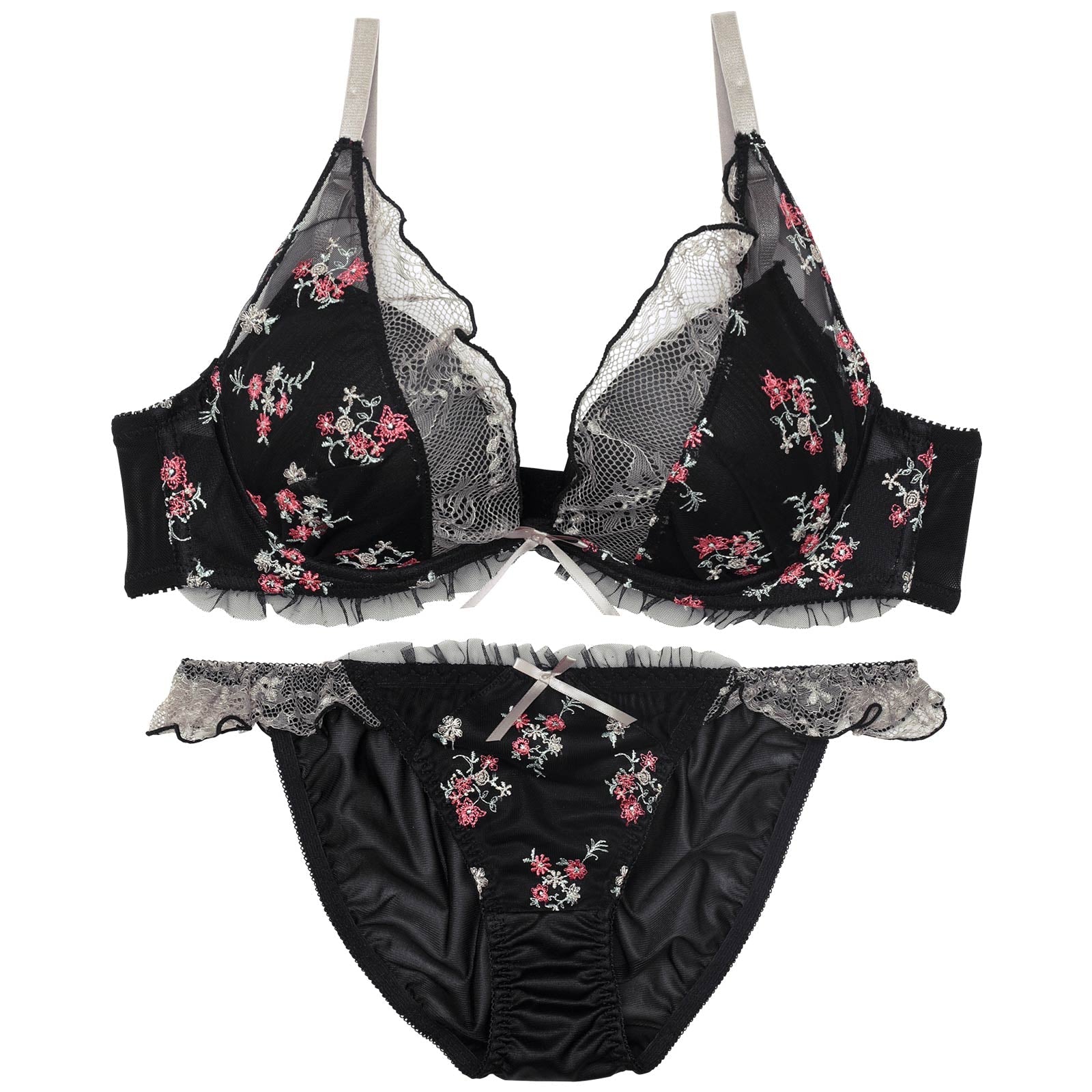 2/5再販!フローラルガーリーフリルブラジャー&フルバックショーツ