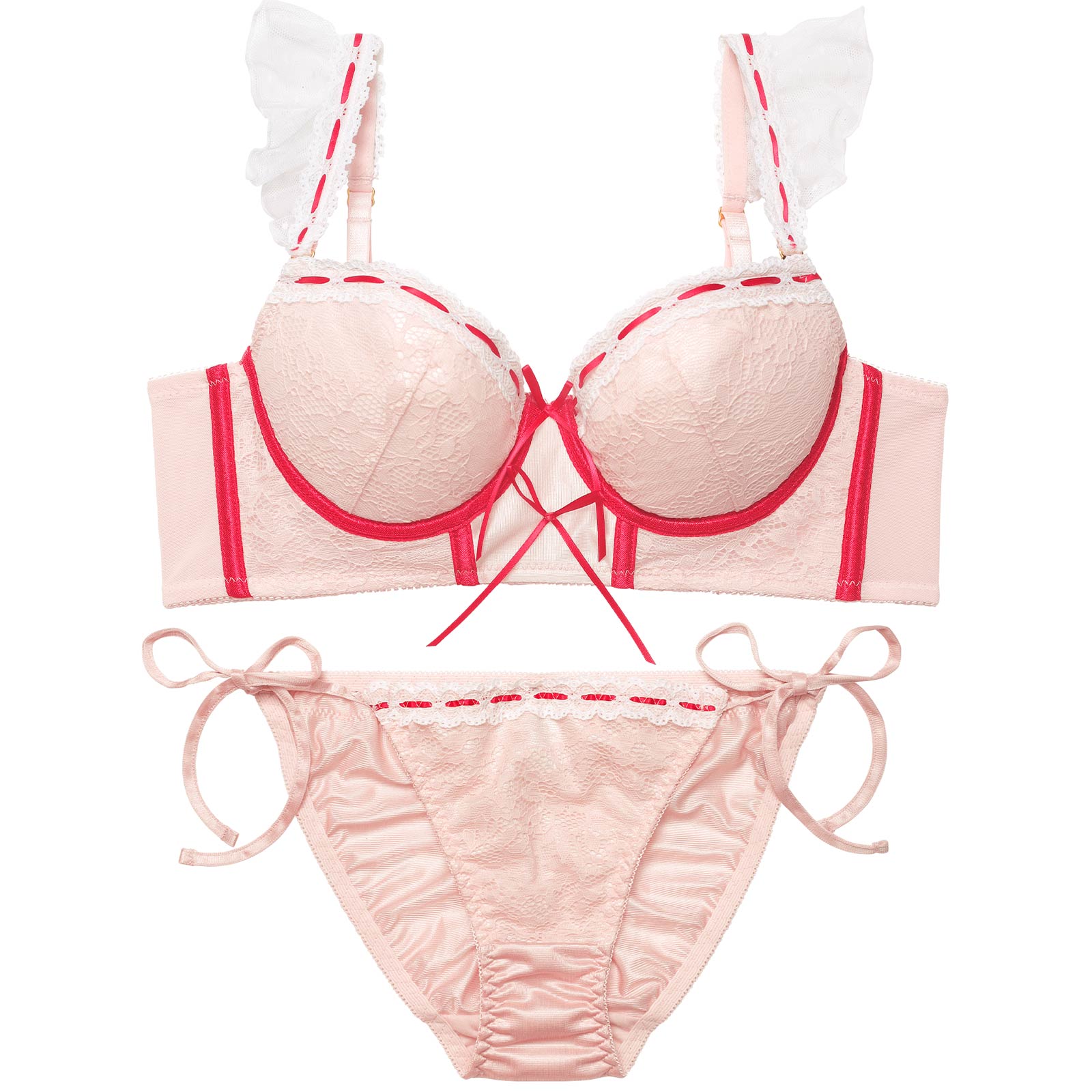 12/5新作!スウィートリボンビスチェ育乳脇高ブラジャー&サイド紐フルバックショーツ