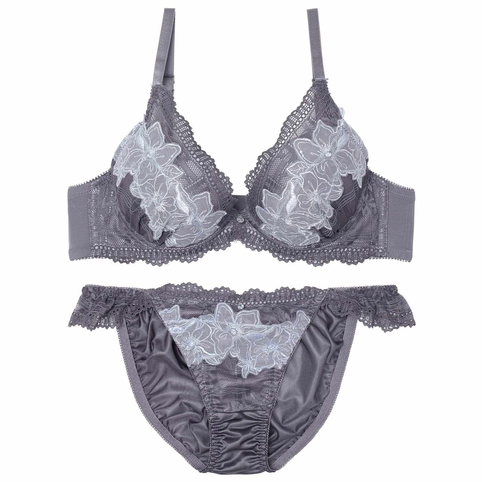 【EFサイズ】スウィートエレガンスブルームブラジャー&フルバックショーツ