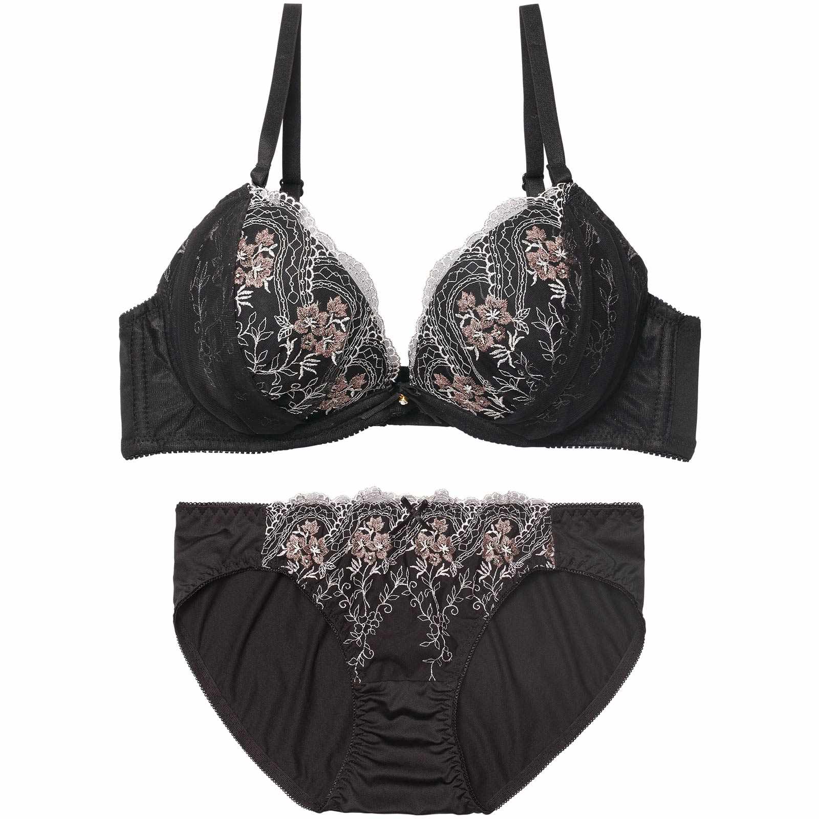 11/24新作!【EFサイズ】エレガントチュールブーケブラジャー&フルバックショーツ