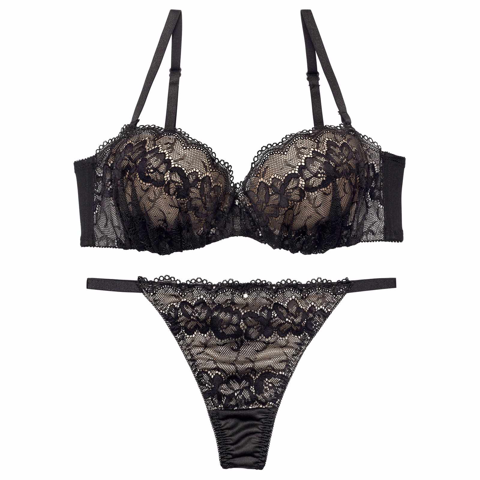 ヌーディノーブルレースブラジャー&Tバックショーツ