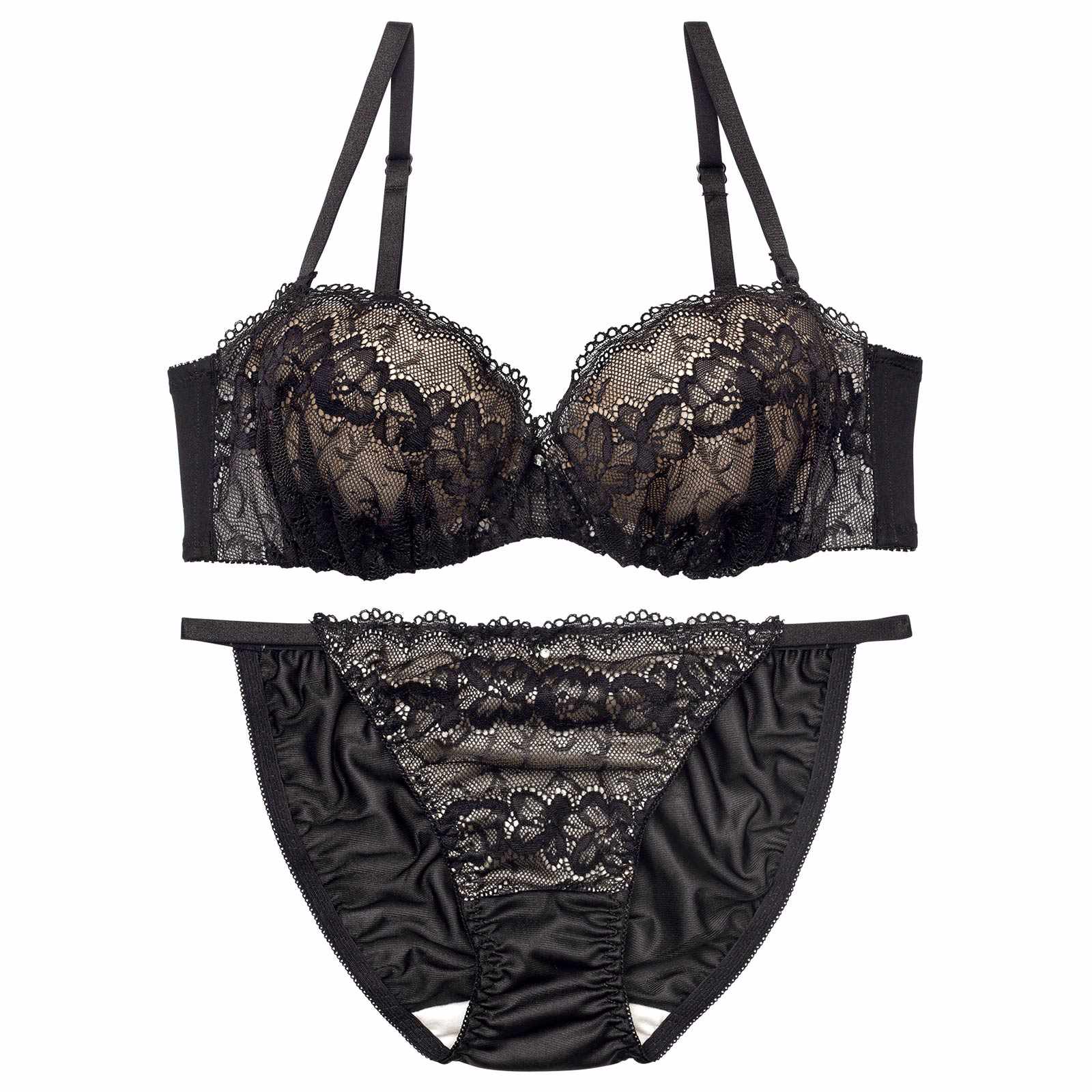 【EFサイズ】ヌーディノーブルレースブラジャー&フルバックショーツ