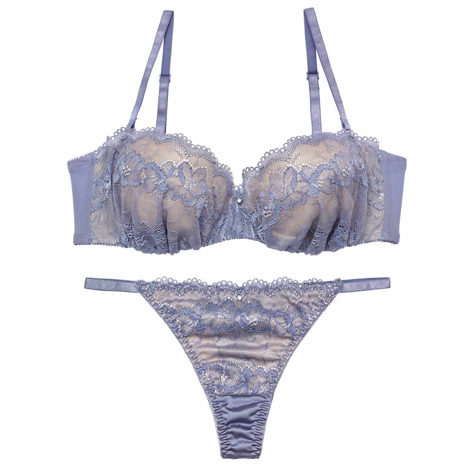 【EFサイズ】ヌーディノーブルレースブラジャー&Tバックショーツ