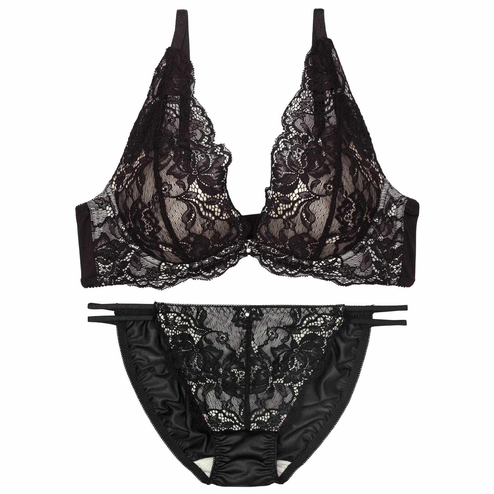 【かとゆり着用】【EFサイズ】ラフィネブロッサムレースブラジャー&フルバックショーツ