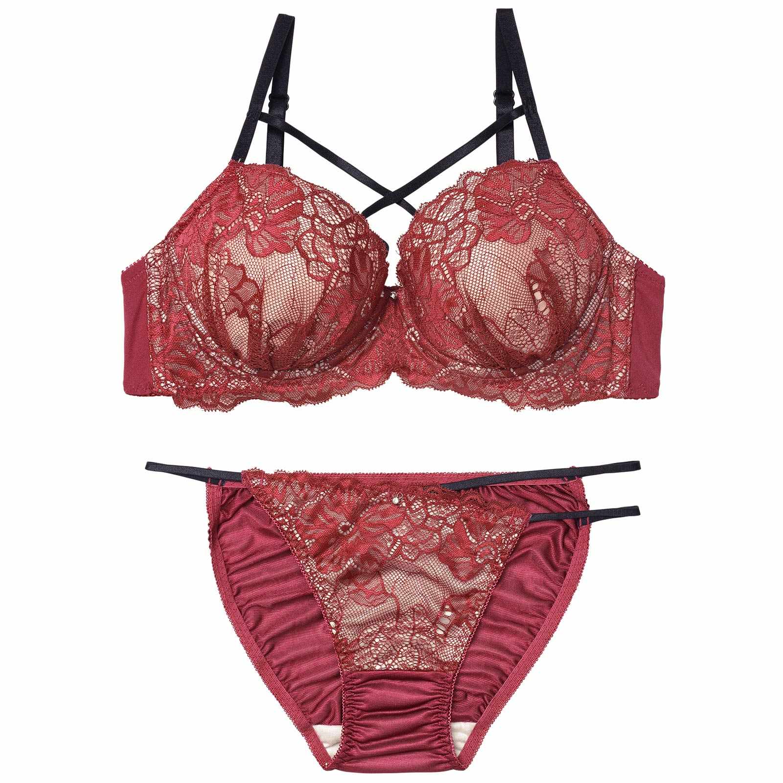 2/16新作!【EFサイズ】クラッシーレースコードブラジャー&フルバックショーツ