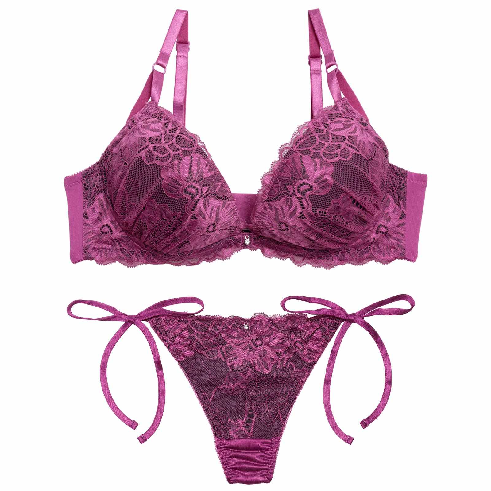 12/19新作!【三上悠亜着用】【EFサイズ】ロマンスフラワーレースブラジャー&サイド紐Tバックショーツ