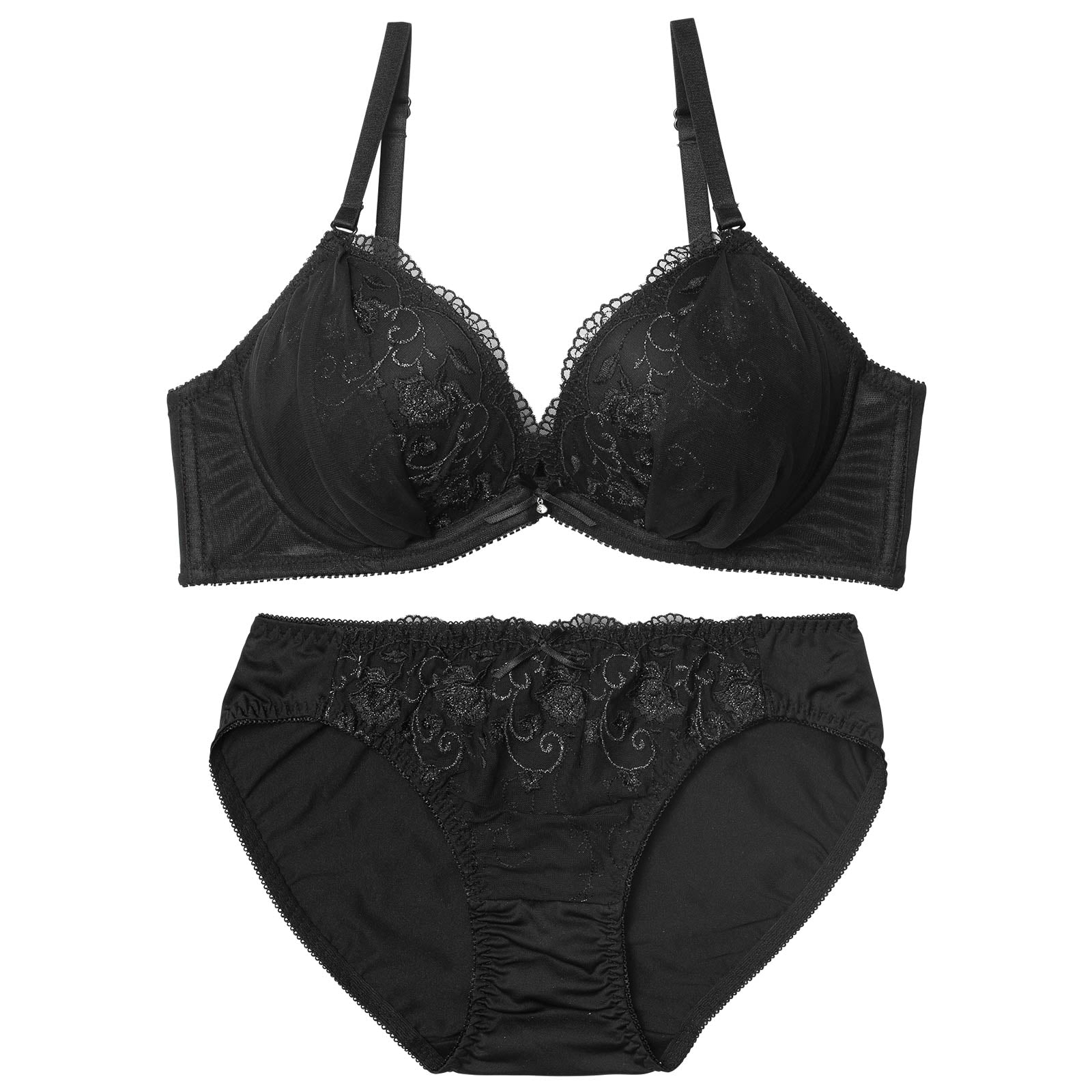 【EFサイズ】ブルームアイビーチュールブラジャー&フルバックショーツ