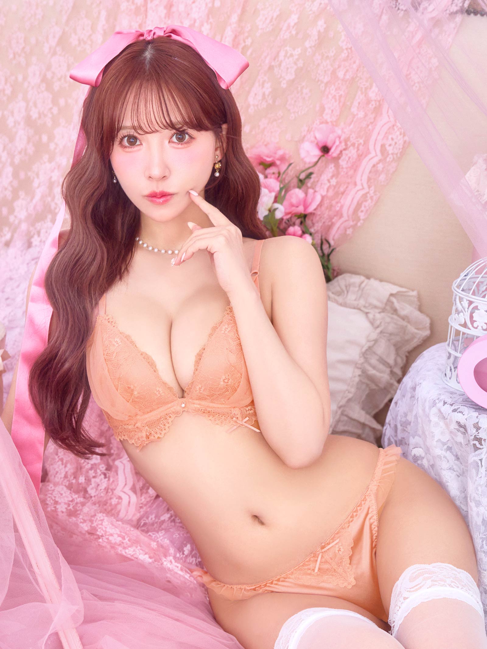 5/4新作!【三上悠亜着用】メロウリボンチュールブラジャー&フルバックショーツ