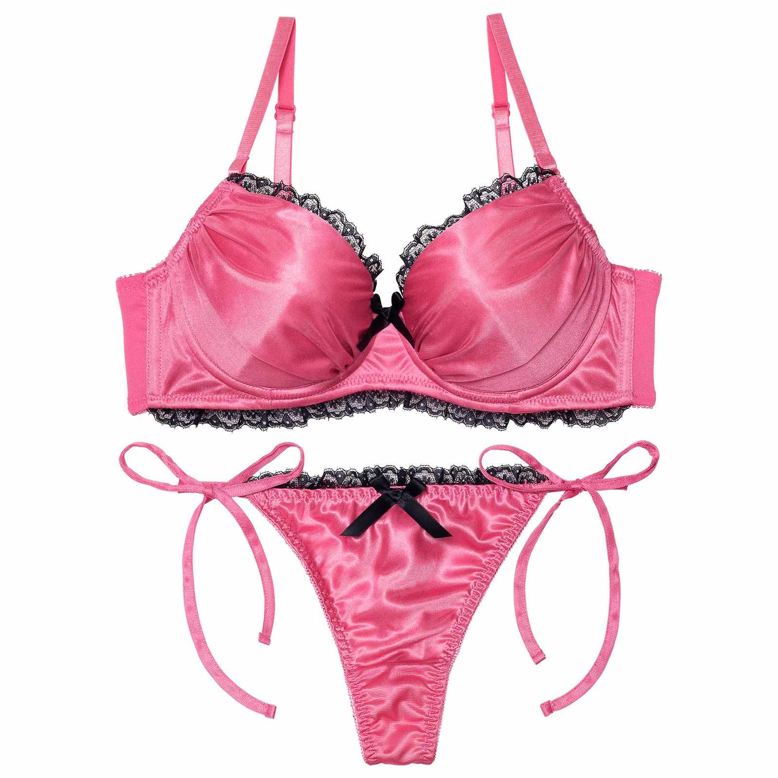 3/2新作!【三上悠亜着用】【EFサイズ】メルティサテンレースブラジャー&サイド紐Tバックショーツ