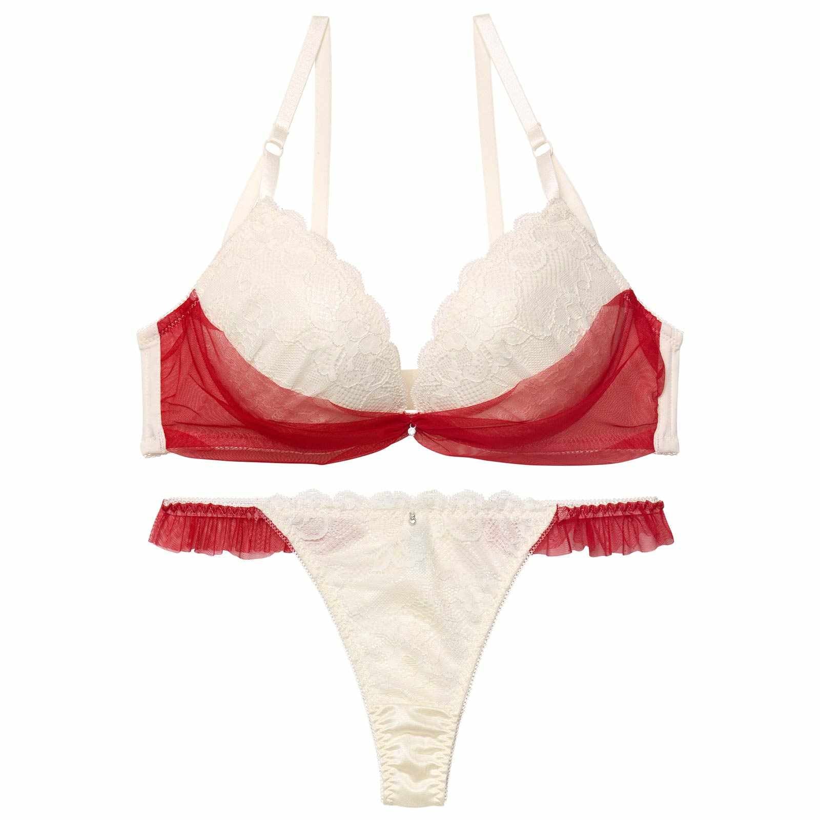 1/12新作!【かとゆり着用】【EFサイズ】ドレープリボンチュールブラジャー&Tバックショーツ