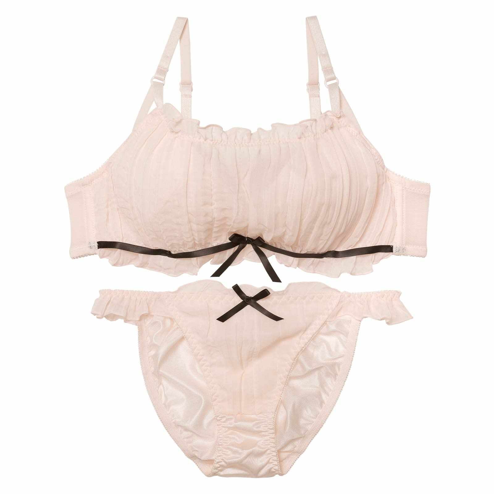 11/14新作!フラッフィーシフォンフリルブラジャー&フルバックショーツ