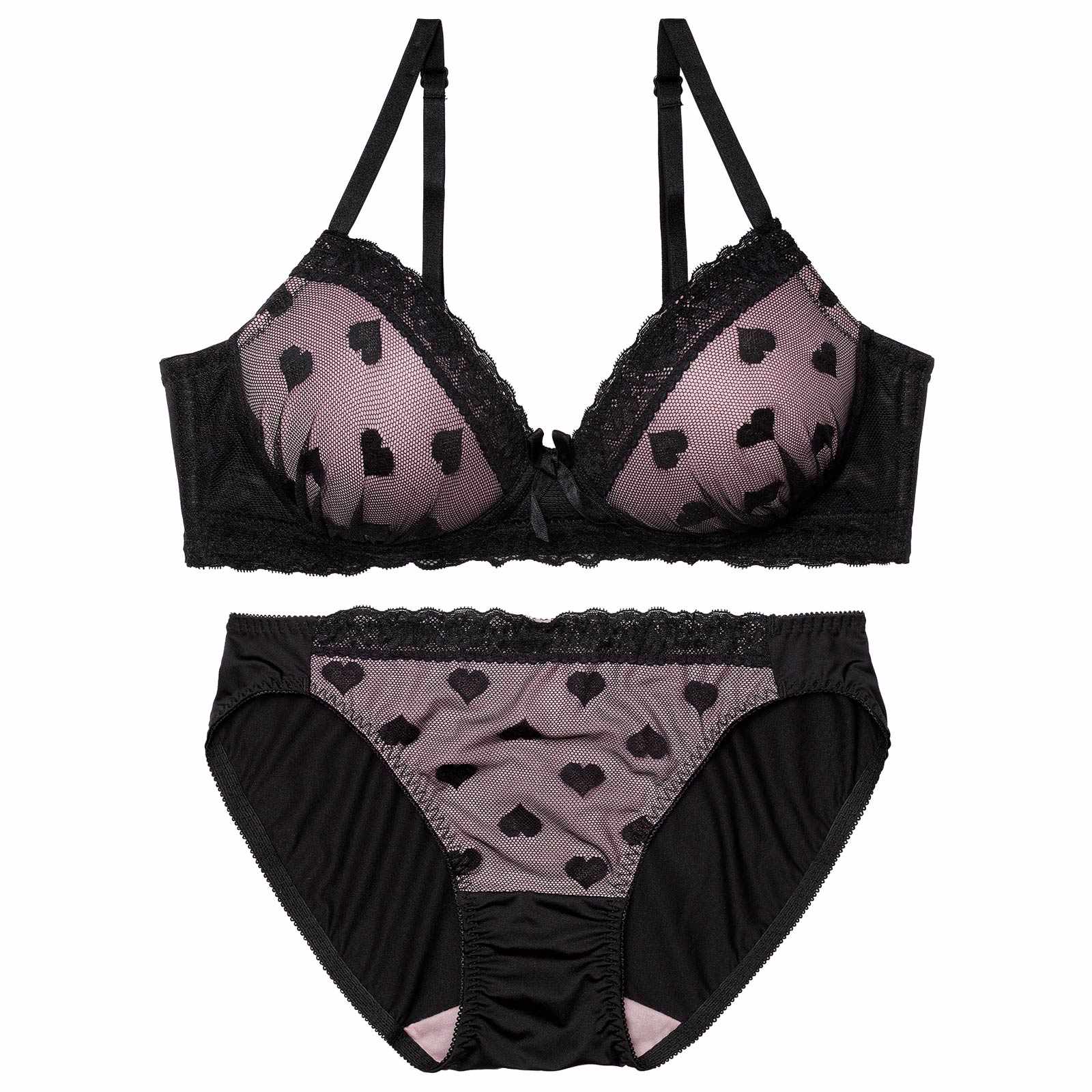 1/14新作!【ノンワイヤー】チュールウィンクハートブラジャー&フルバックショーツ