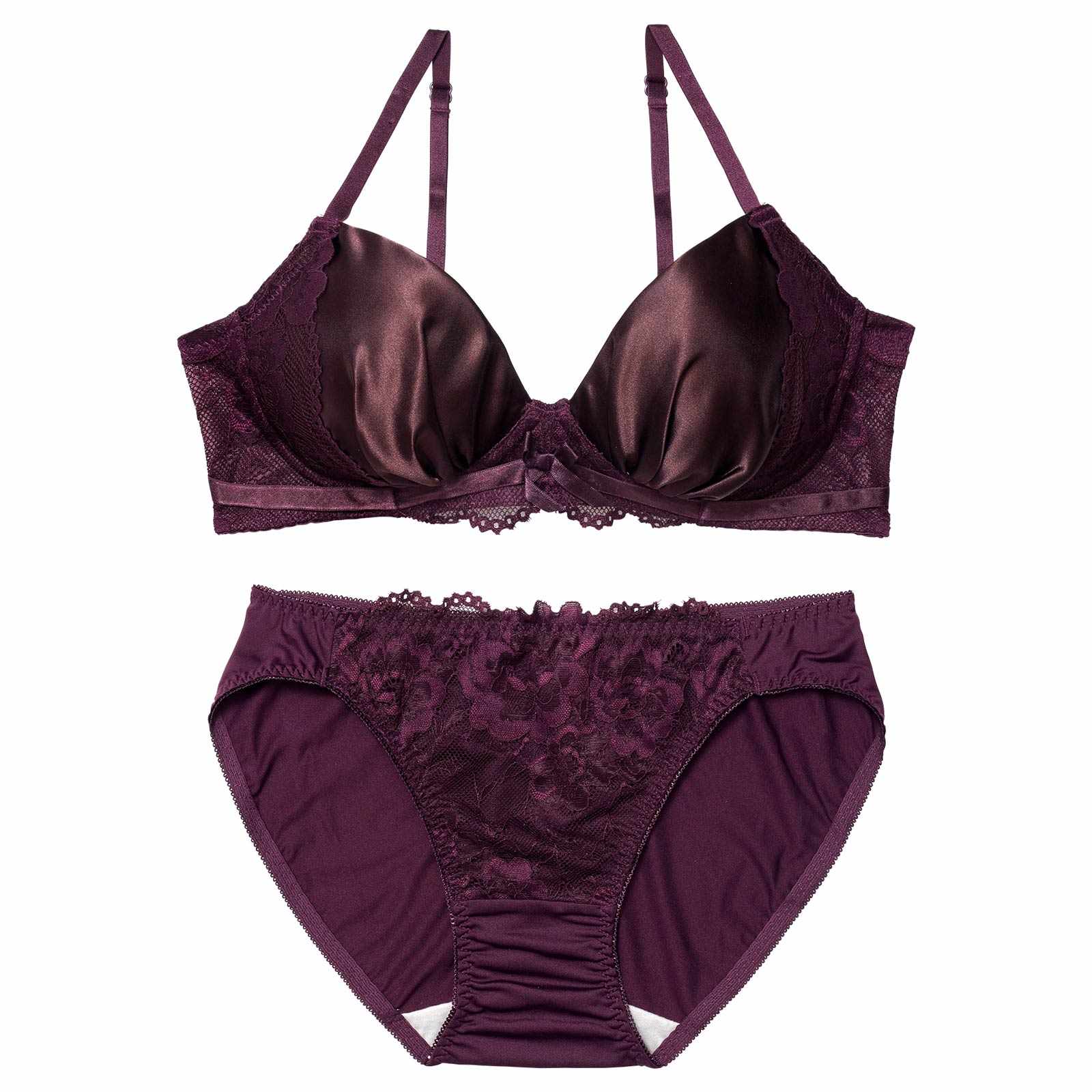 12/8新作!【ノンワイヤー】トワイライトサテンレースブラジャー&フルバックショーツ