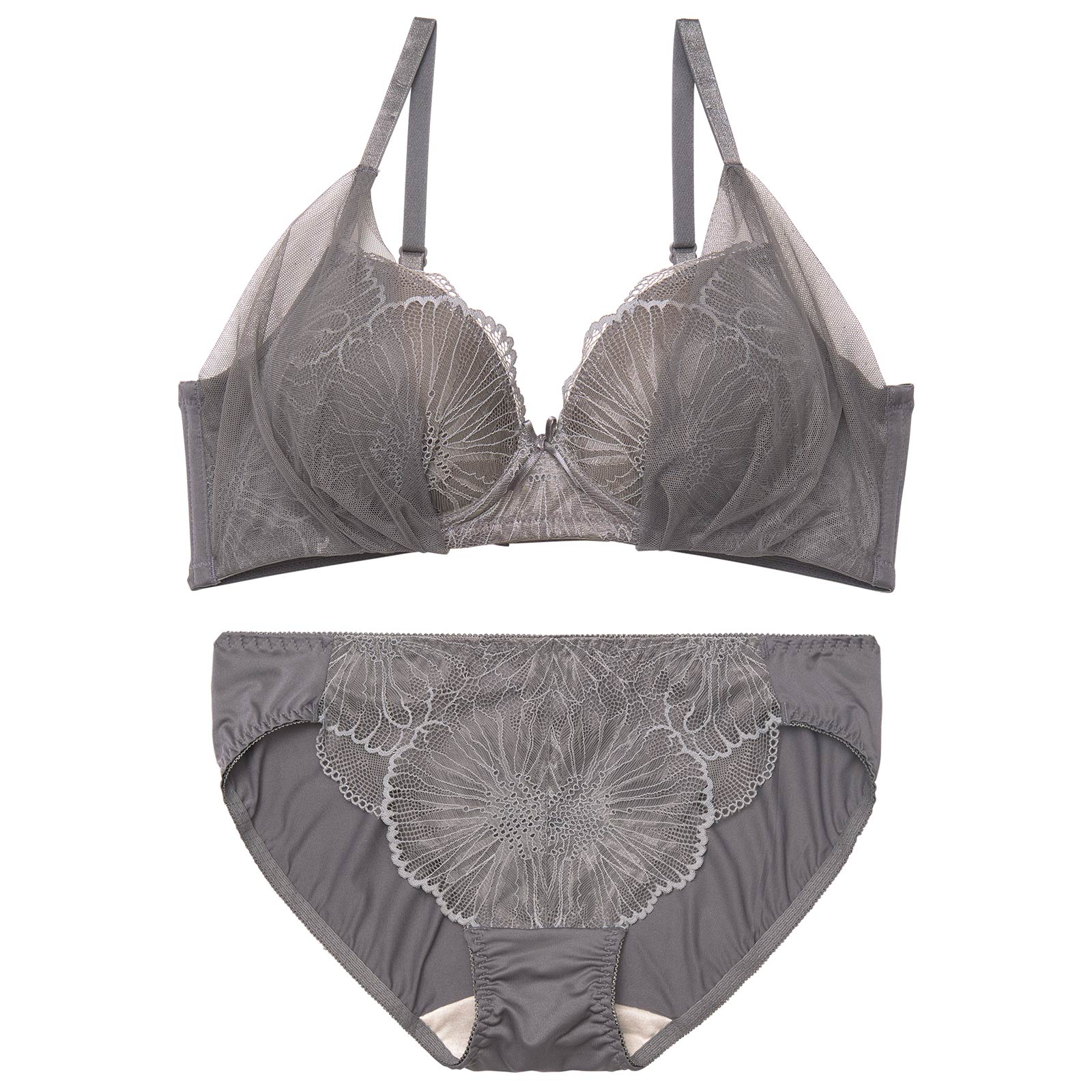 4/3新作!【ノンワイヤー】カームフラワーレースブラジャー&フルバックショーツ