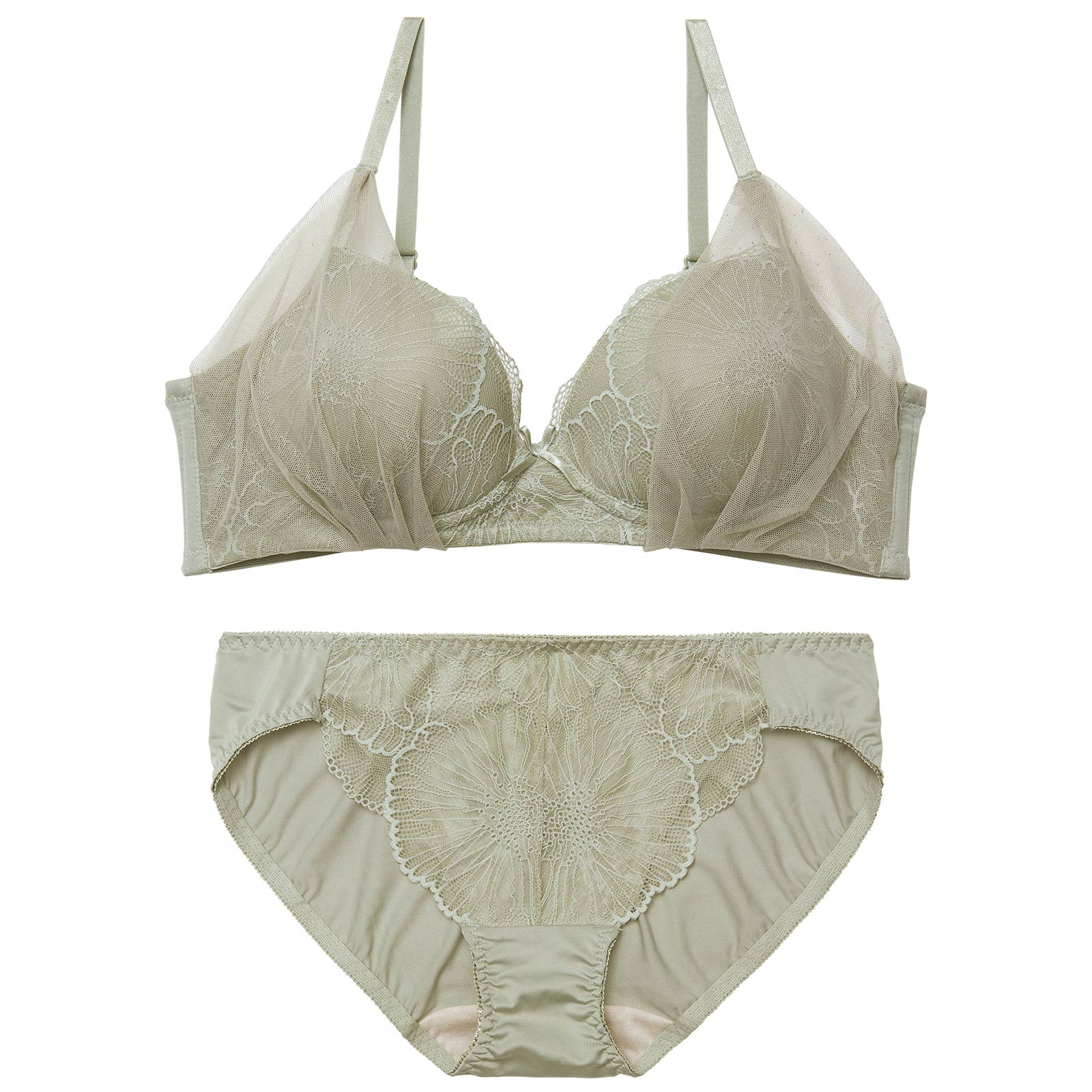 4/3新作!【ノンワイヤー】カームフラワーレースブラジャー&フルバックショーツ