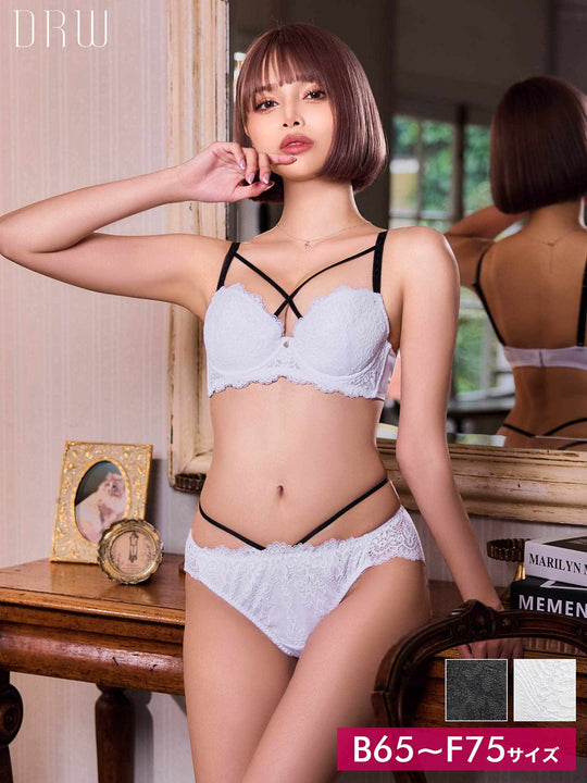 ヨーロピアンクロスコードブラジャー&バック透けフルバックショーツ