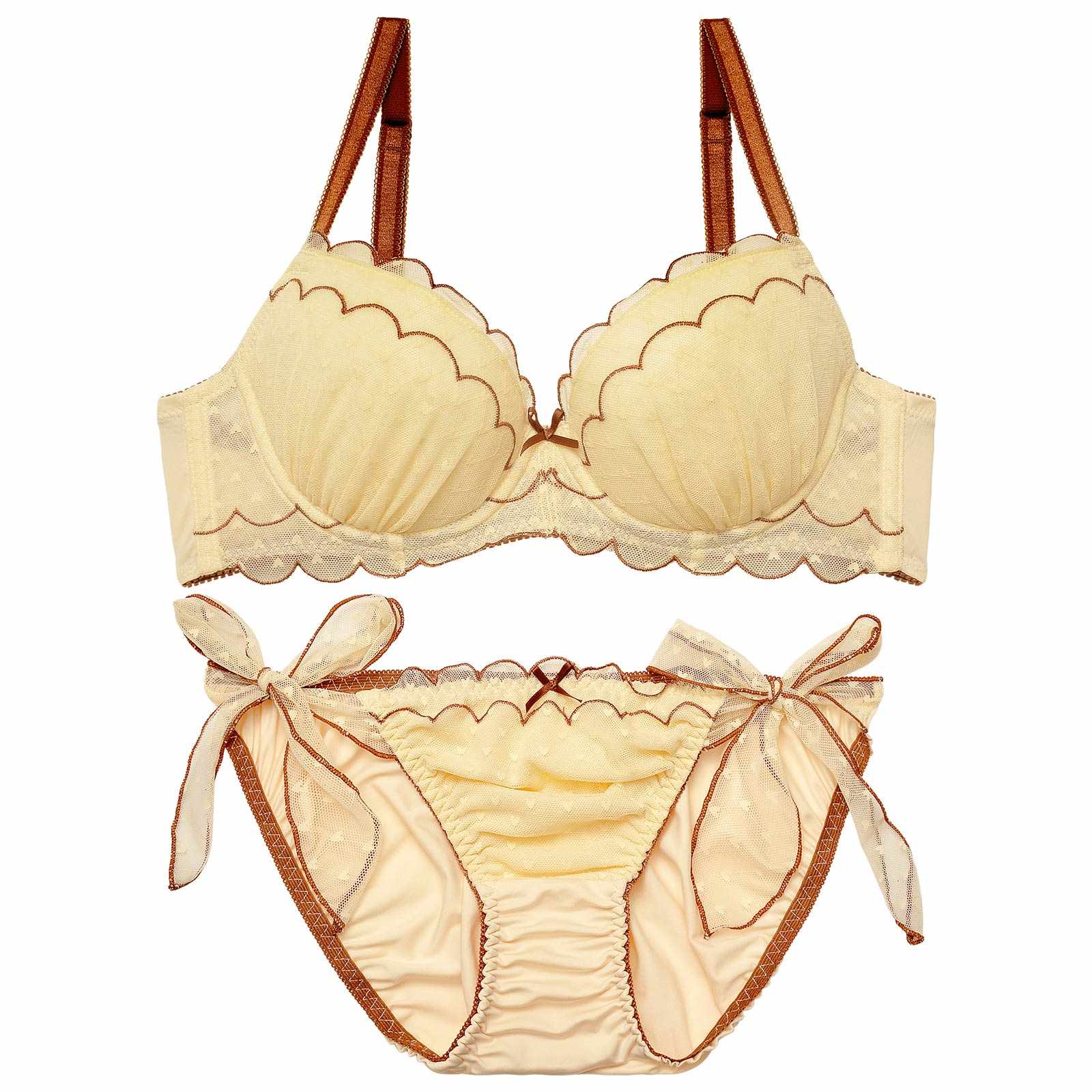 4/24再販!スカラップキューティーハートブラジャー&サイド紐フルバックショーツ