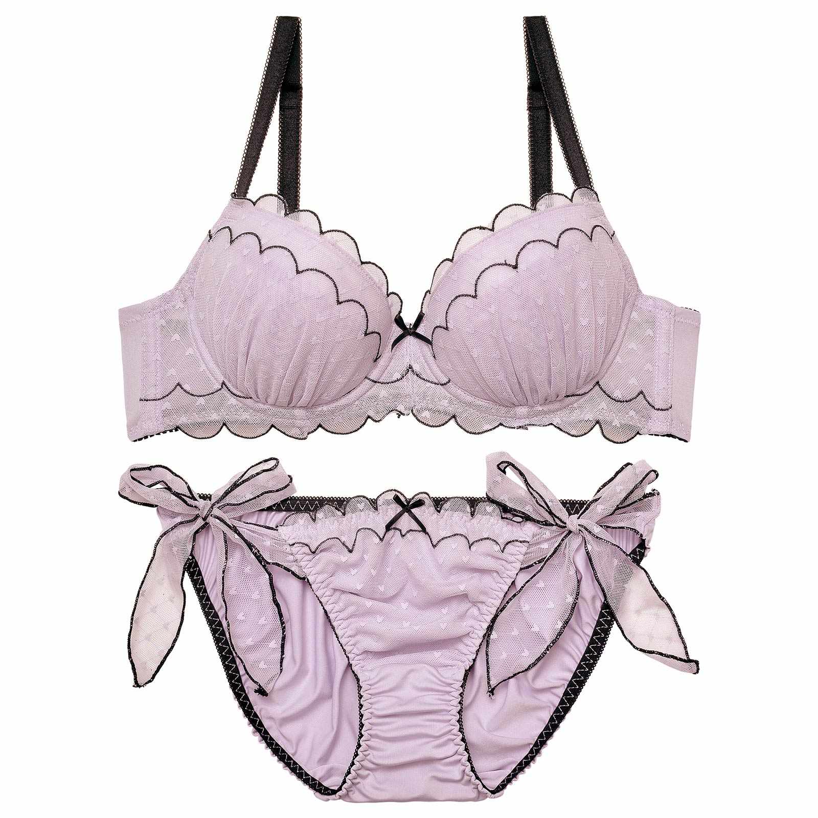 4/24再販!スカラップキューティーハートブラジャー&サイド紐フルバックショーツ