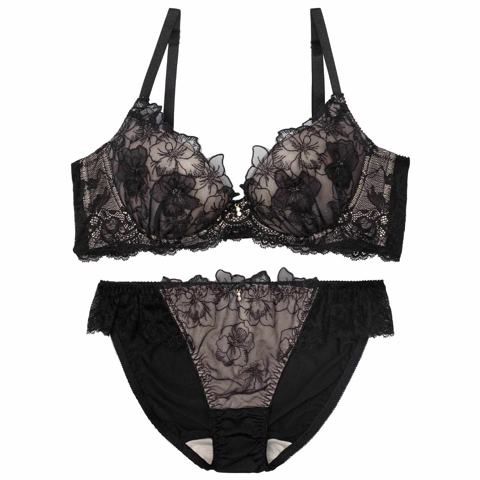 ブルーミングスリットレーシィ育乳脇高ブラジャー&フルバックショーツ