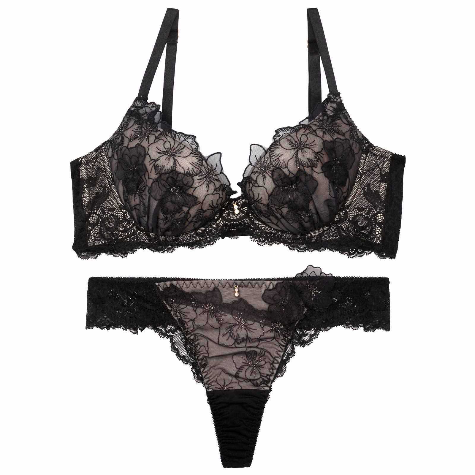 ブルーミングスリットレーシィ育乳脇高ブラジャー&Tバックショーツ