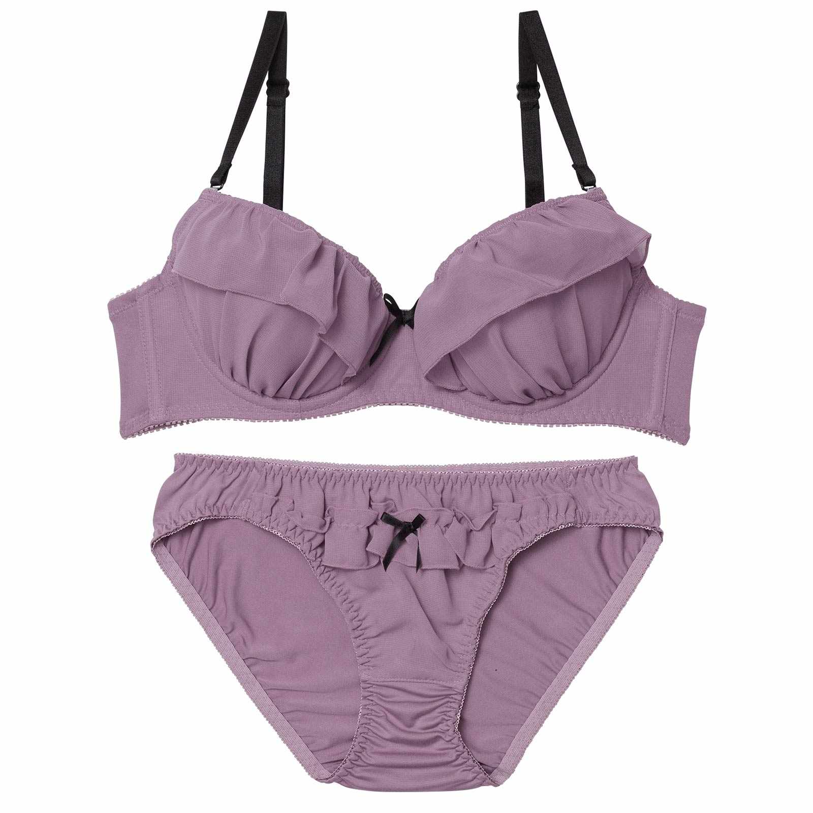 バイカラーフェミニンフリルブラジャー&フルバックショーツ
