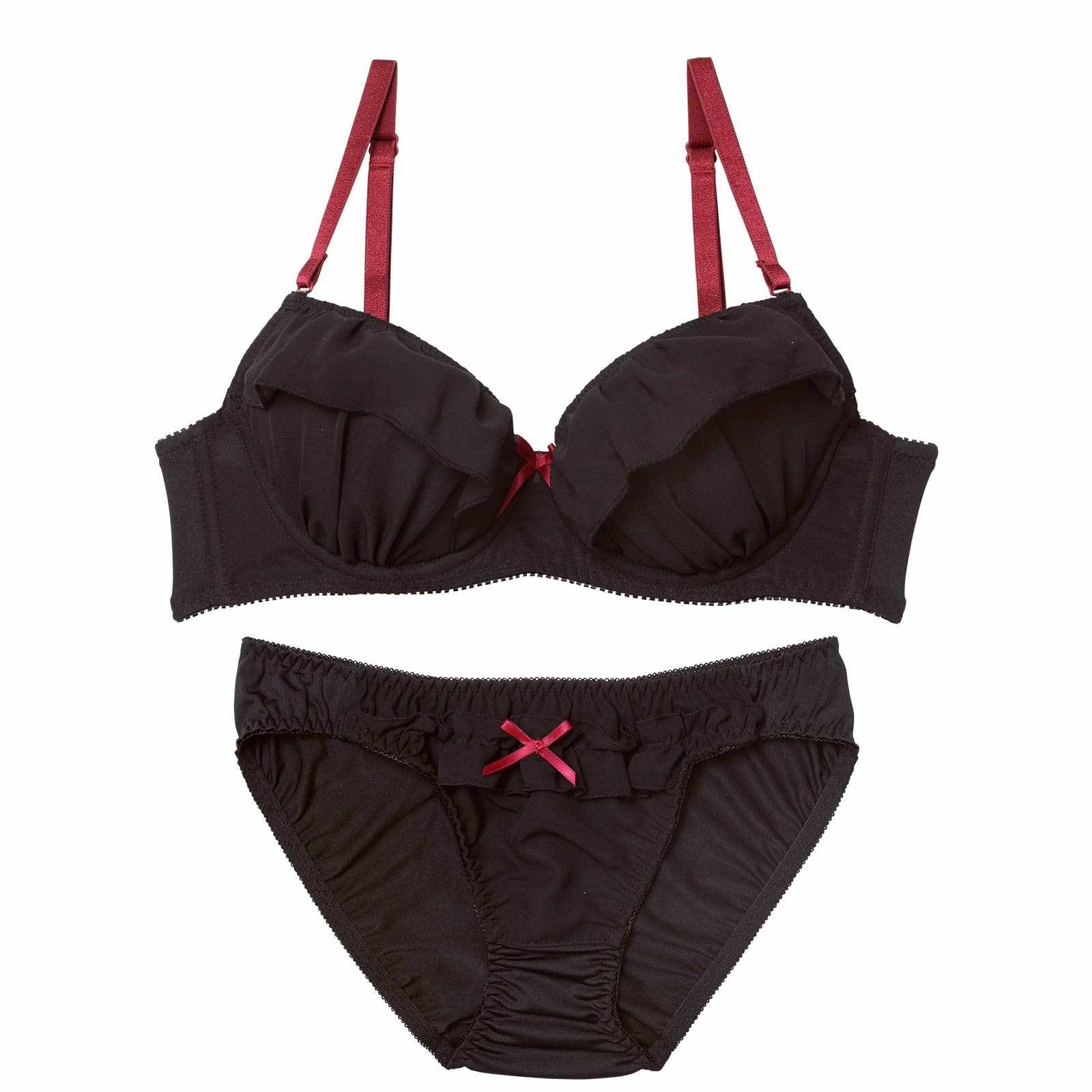 バイカラーフェミニンフリルブラジャー&フルバックショーツ