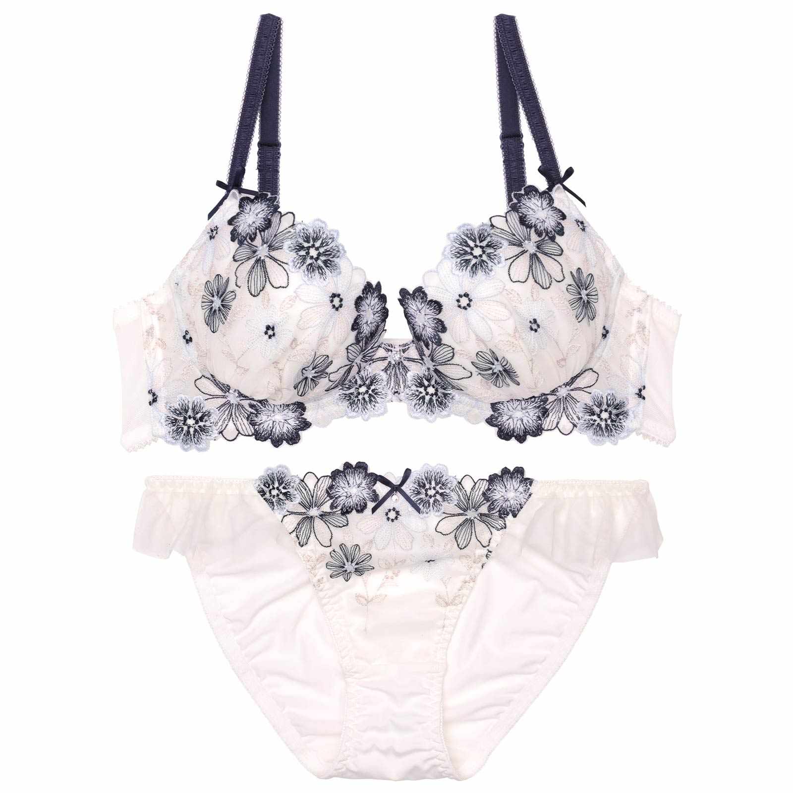 【GHIサイズ】ブルーミングフリルチュールブラジャー&フルバックショーツ