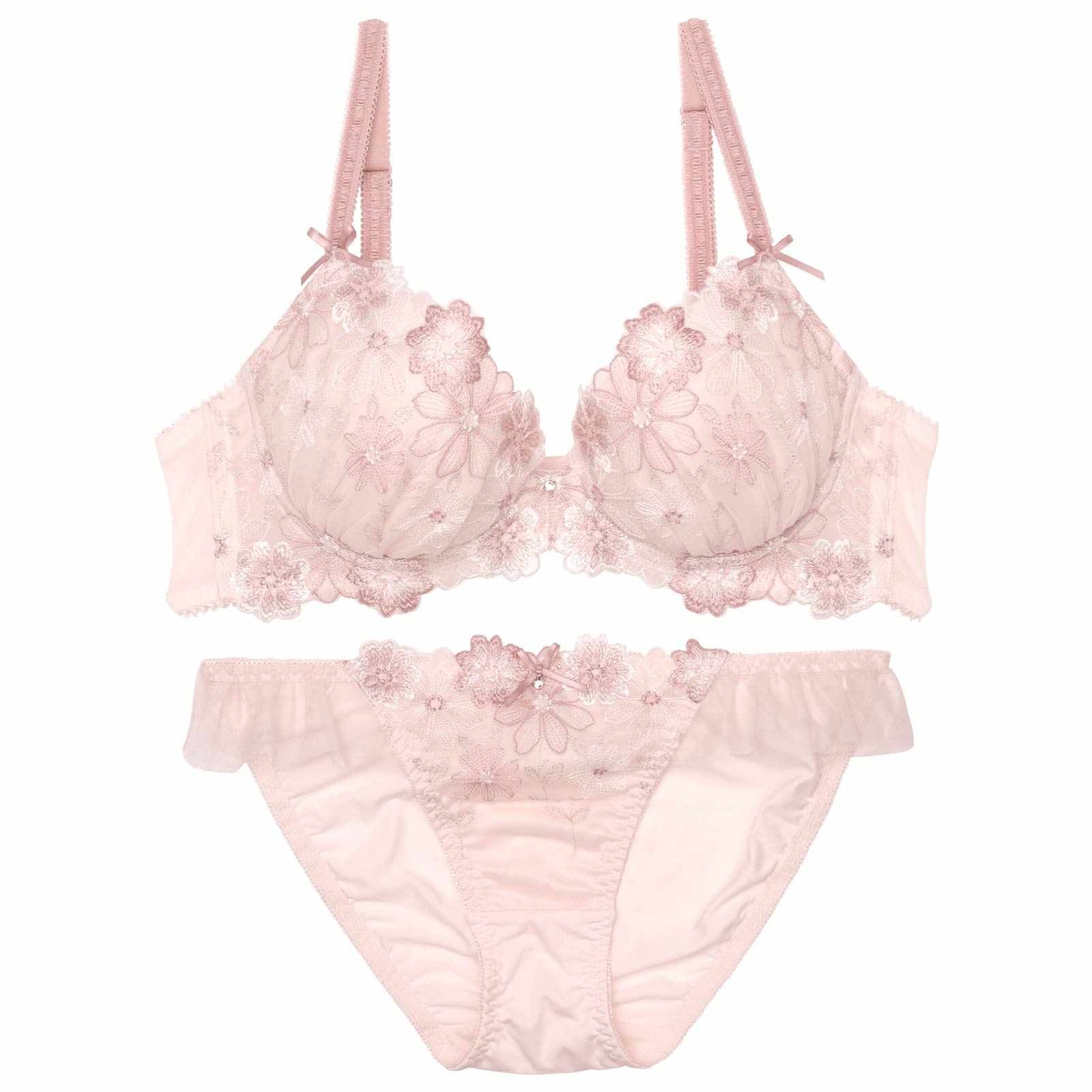 【GHIサイズ】ブルーミングフリルチュールブラジャー&フルバックショーツ