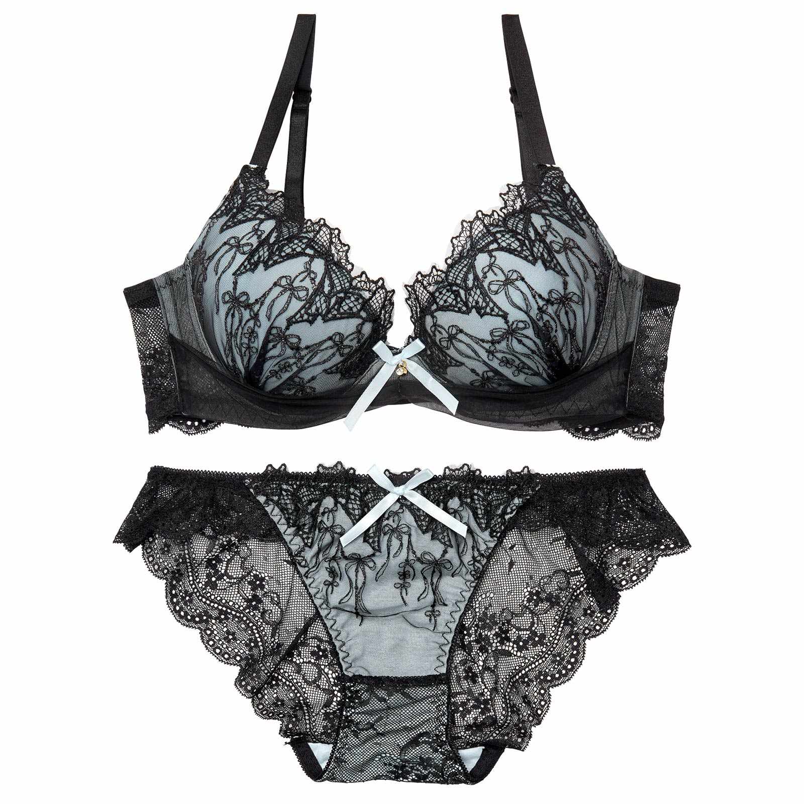 4/27新作!ノクターンリボンレース育乳脇高ブラジャー&バック透けフルバックショーツ