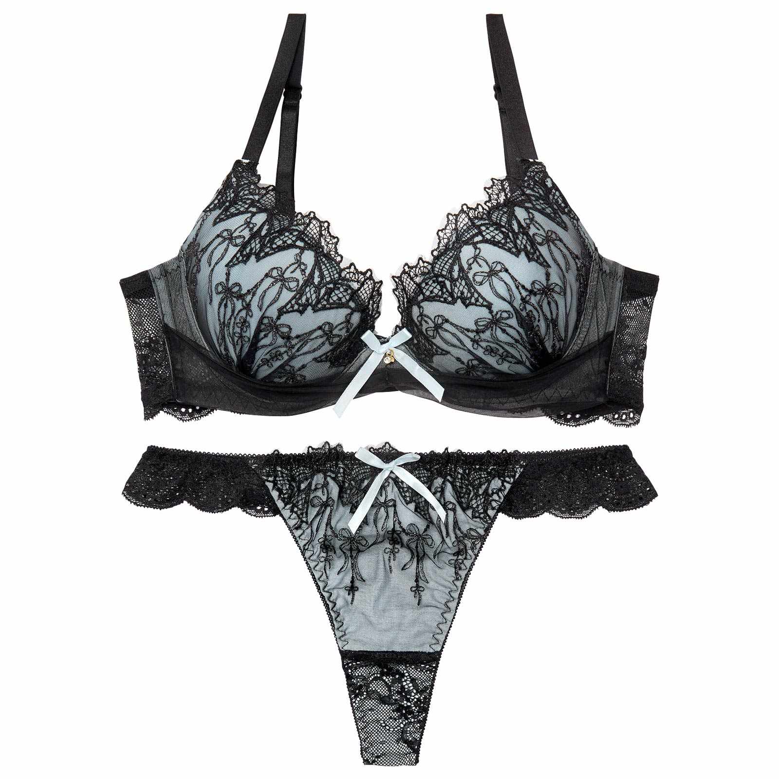 4/27新作!ノクターンリボンレース育乳脇高ブラジャー&バック透けTバックショーツ
