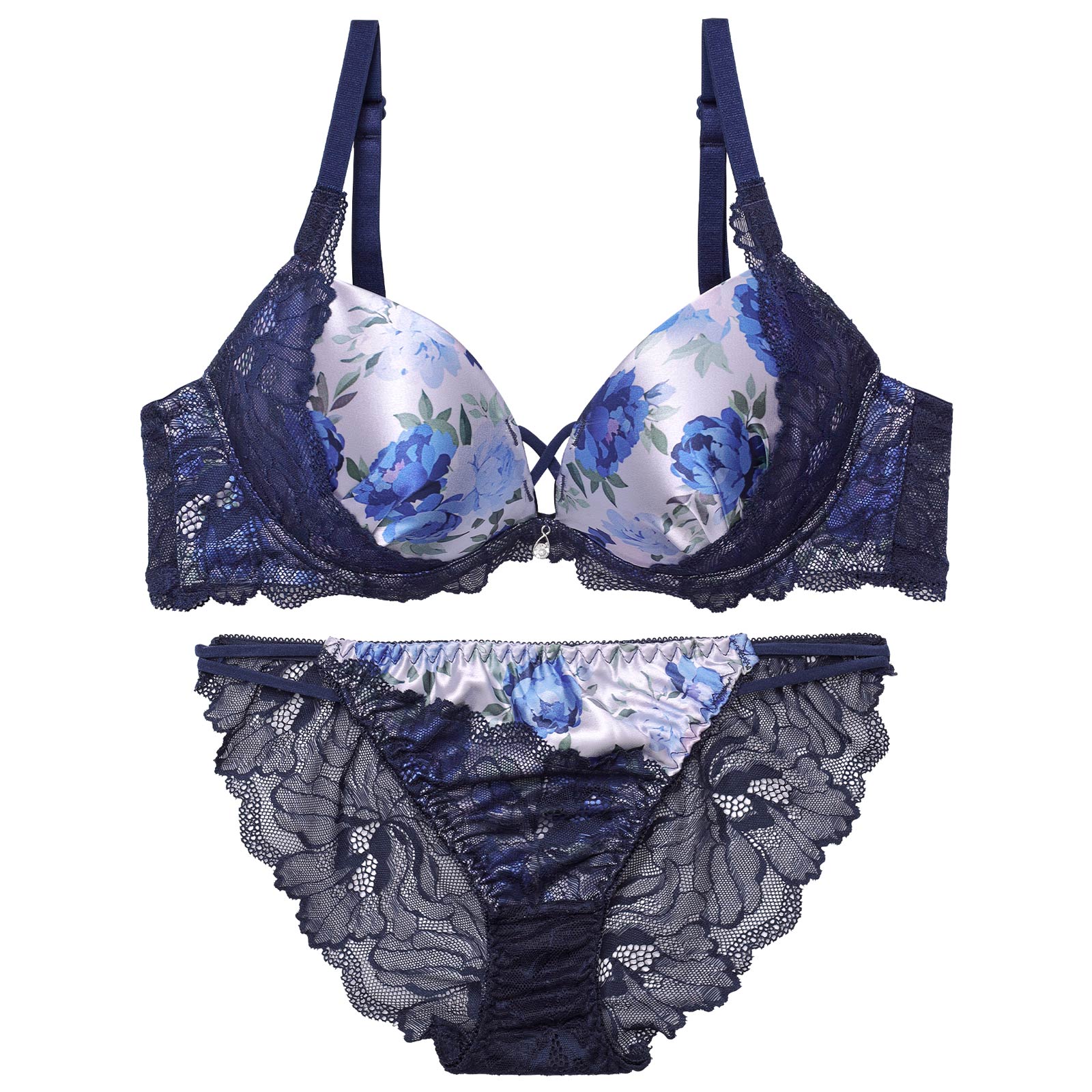 4/10新作!【EFサイズ】ビビッドブルームレーシィブラジャー&バック透けフルバックショーツ