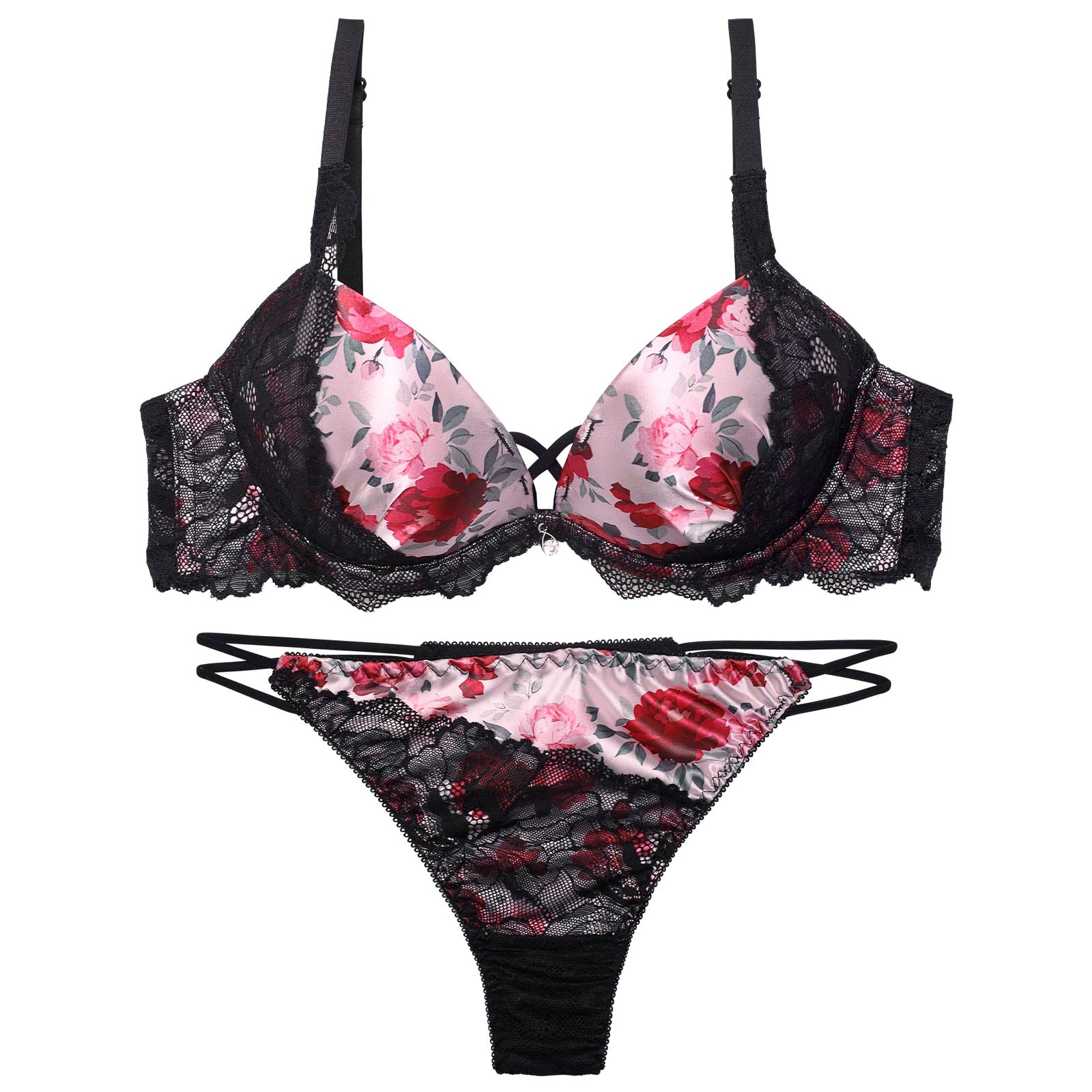 4/10新作!ビビッドブルームレーシィブラジャー&バック透けTバックショーツ