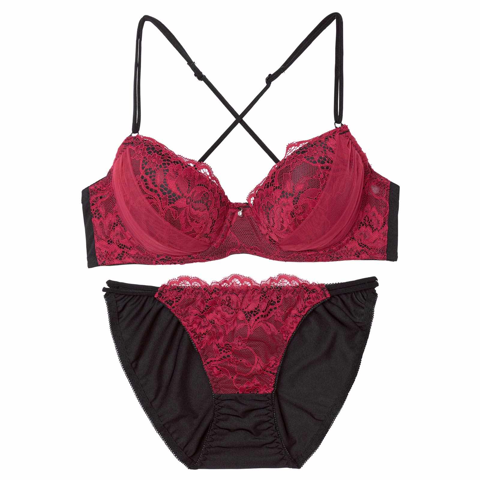 3/25新作!【EFサイズ】ミステリアスバッククロスコードブラジャー&フルバックショーツ