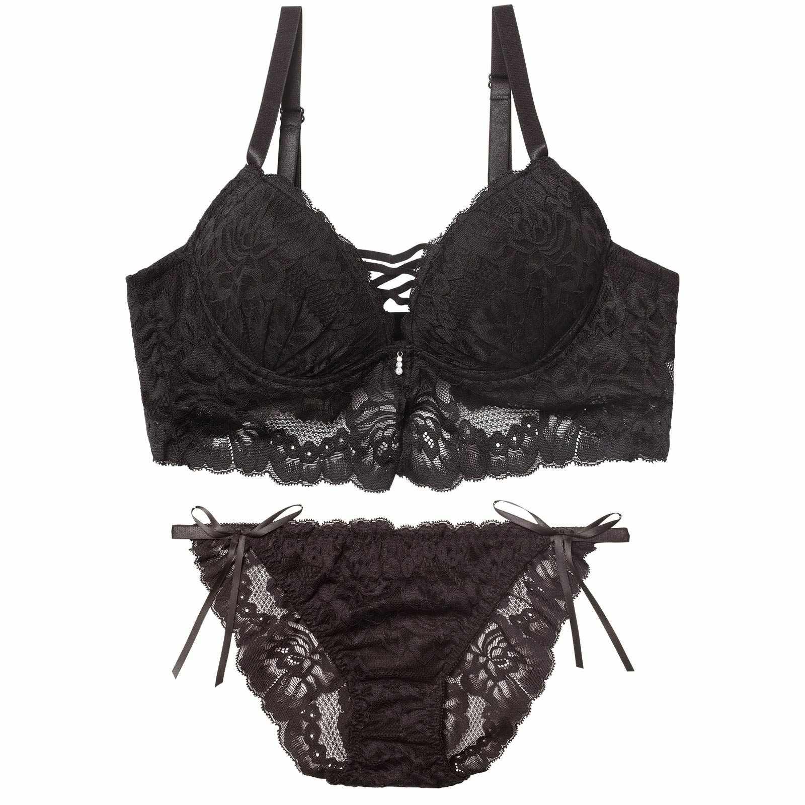 2/9新作!ノーブルレースアップビスチェ育乳脇高ブラジャー&バック透けフルバックショーツ