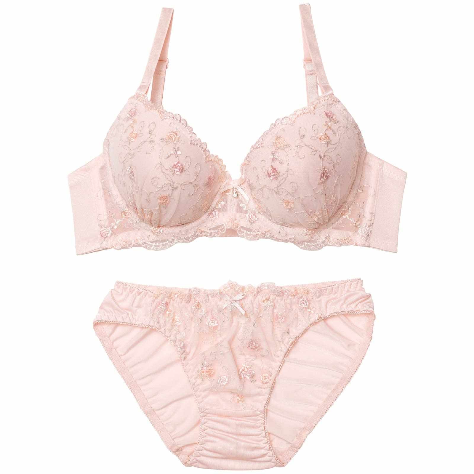 【EFサイズ】ガーリーパステルローズブラジャー&フルバックショーツ