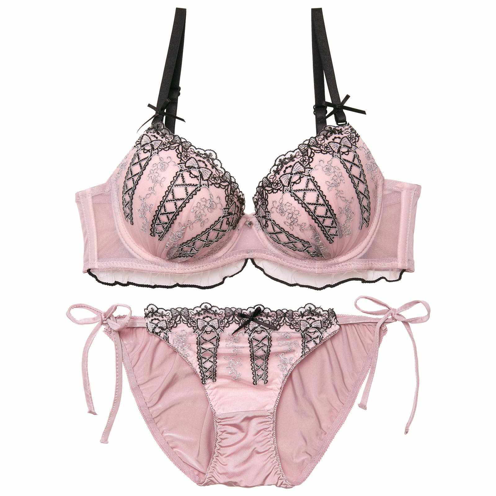 12/12新作!【かとゆり着用】ドリーミーリボンレースアップブラジャー&サイド紐フルバックショーツ