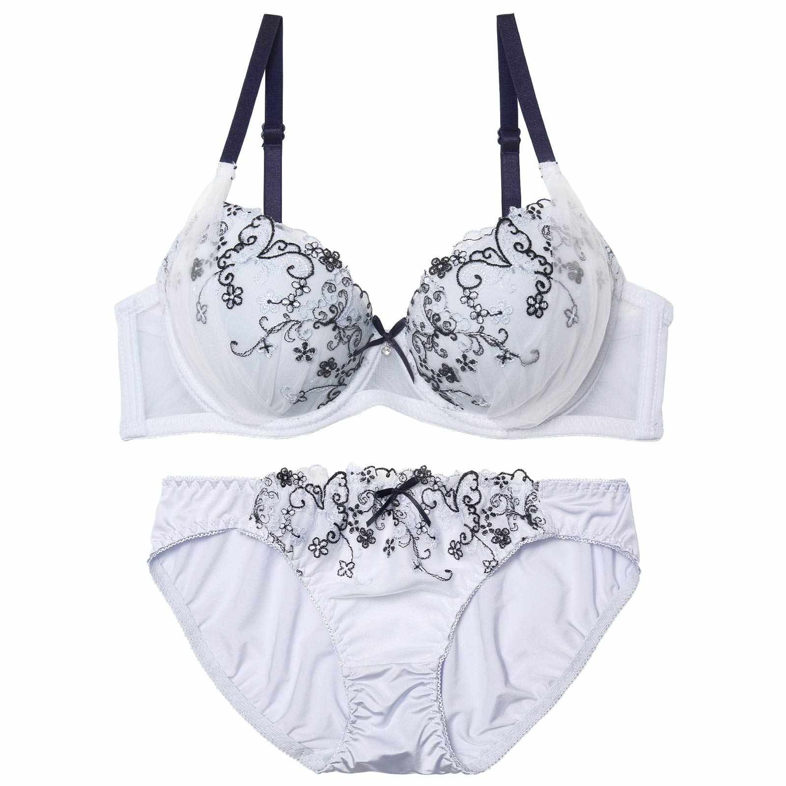 3/30新作!【EFサイズ】フェアリーフルールエンブロイダリーブラジャー&フルバックショーツ