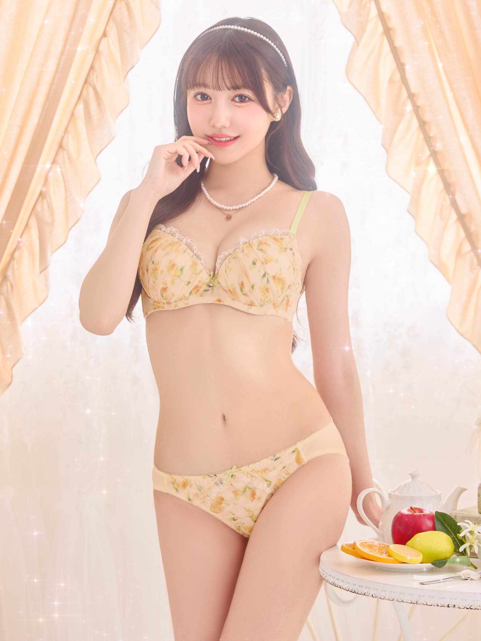 5/11新作!【EFサイズ】シトラスフルールシフォンブラジャー&フルバックショーツ