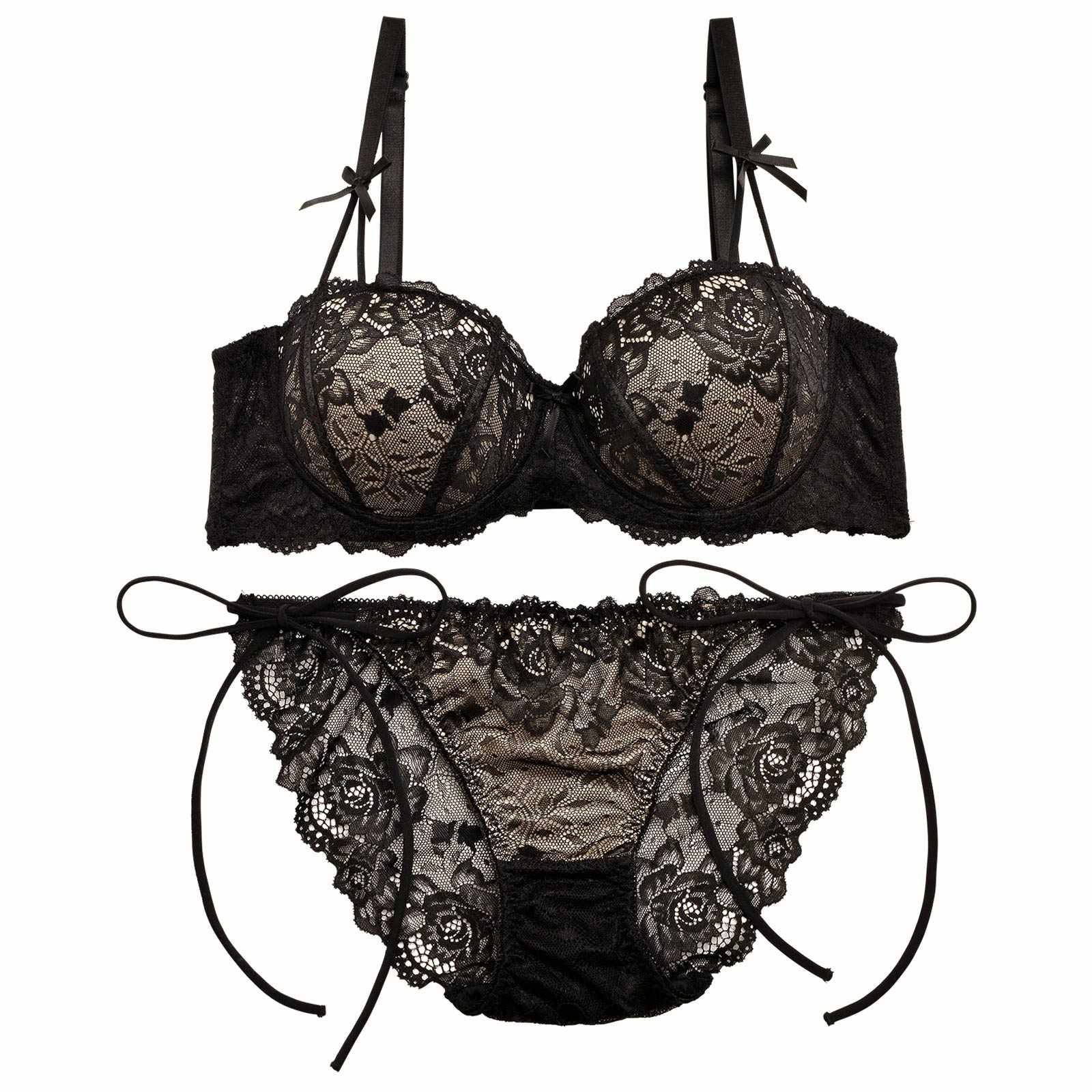 12/3再販!【三上悠亜着用】フロレゾンローズレース育乳脇高ブラジャー&サイド紐バック透けフルバックショーツ