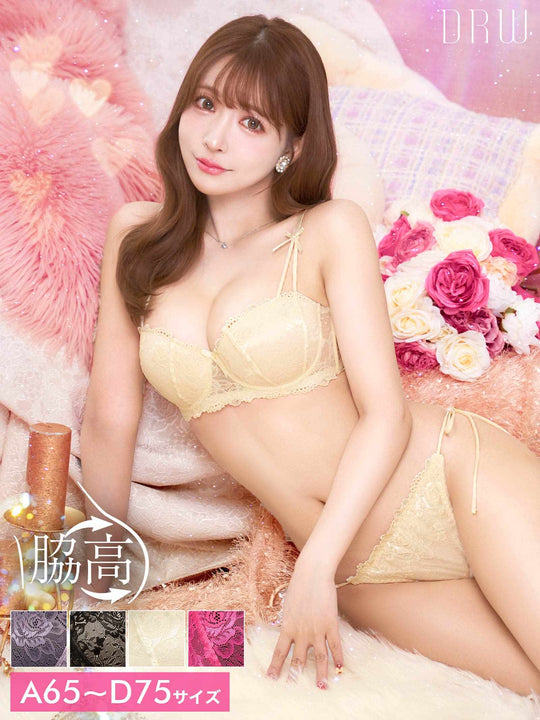 12/3再販!【三上悠亜着用】フロレゾンローズレース育乳脇高ブラジャー&サイド紐バック透けフルバックショーツ