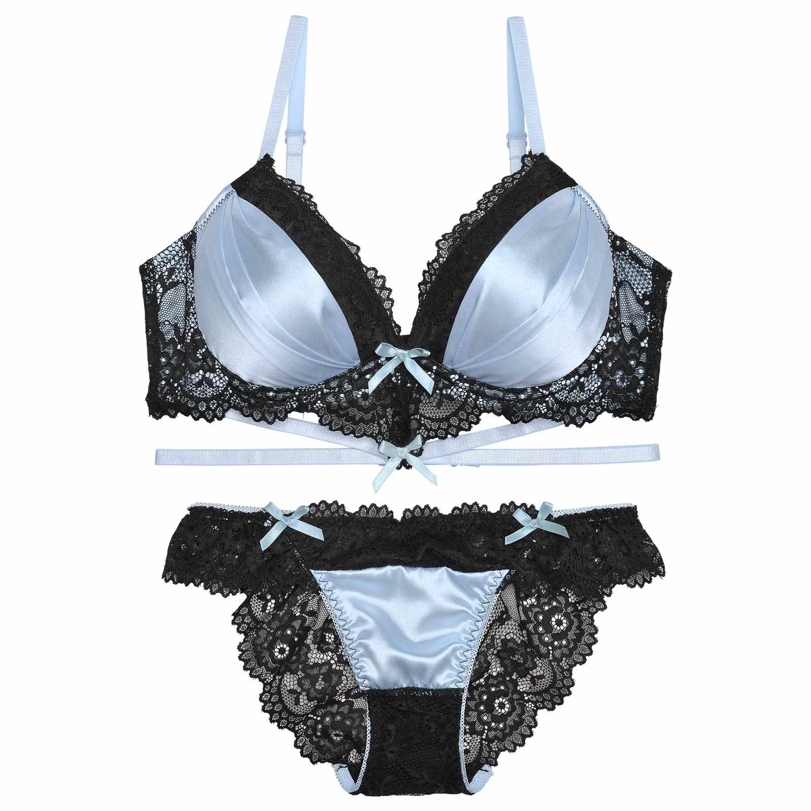 12/6再販!【三上悠亜着用】【EFサイズ】ラブリーサテンリボンコードブラジャー&バック透けフルバックショーツ