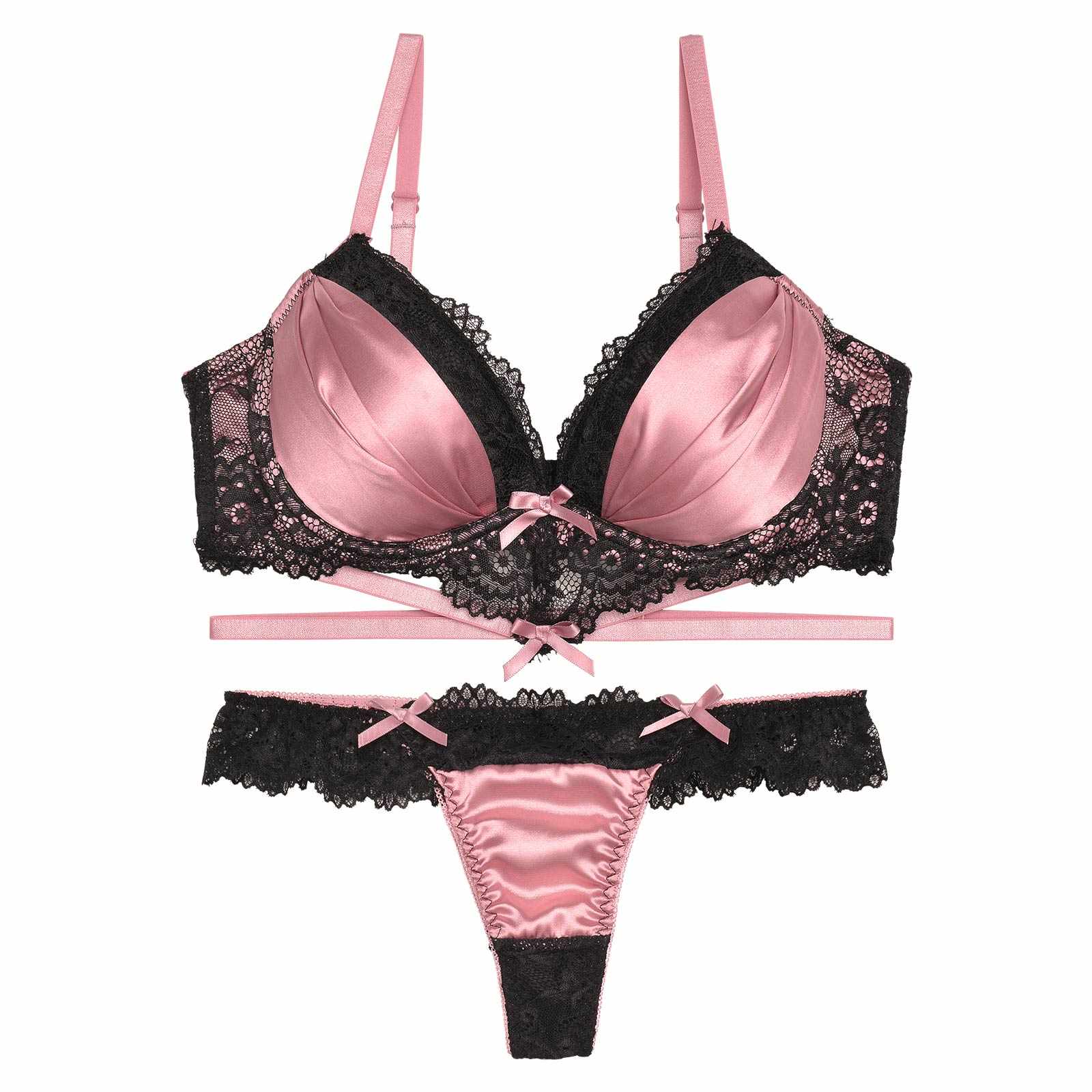 12/6再販!【三上悠亜着用】【GHサイズ】ラブリーサテンリボンコードブラジャー&バック透けTバックショーツ