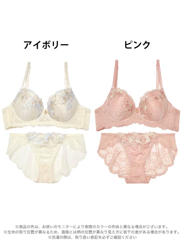 10/19再販!【EFサイズ】ニュアンスアイビーブルーム育乳脇高ブラジャー&&バック透けフルバックショーツ