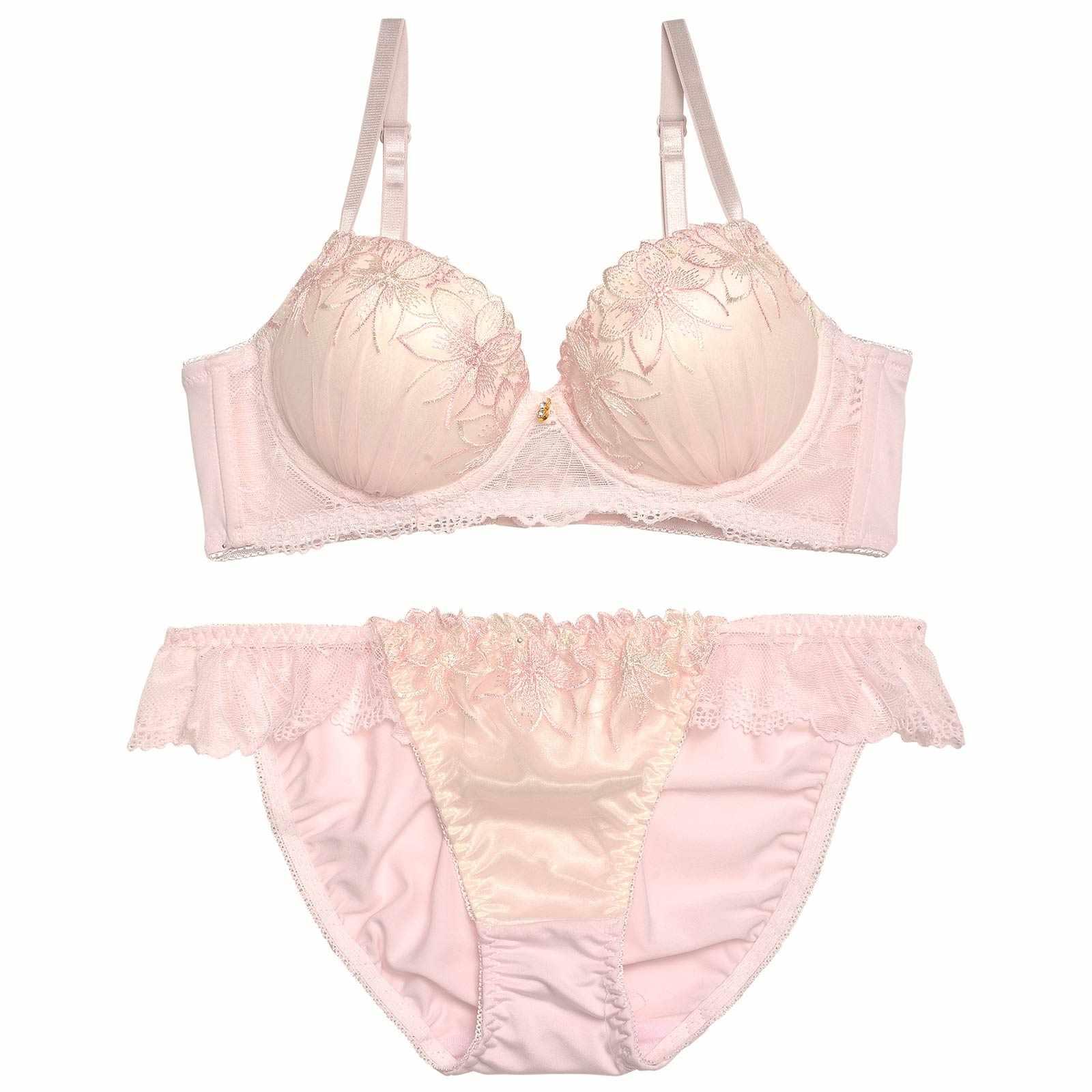 【ノンワイヤー】ドルチェペールフラワー育乳脇高ブラジャー&フルバックショーツ - 【公式】247Lingerie