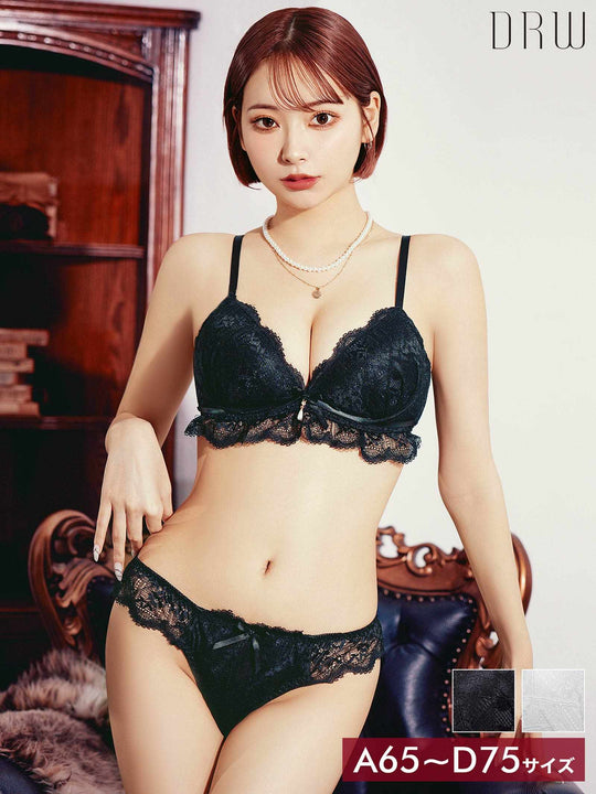 11/5再販!レーシィリボンスカラップブラジャー&バック透けフルバックショーツ